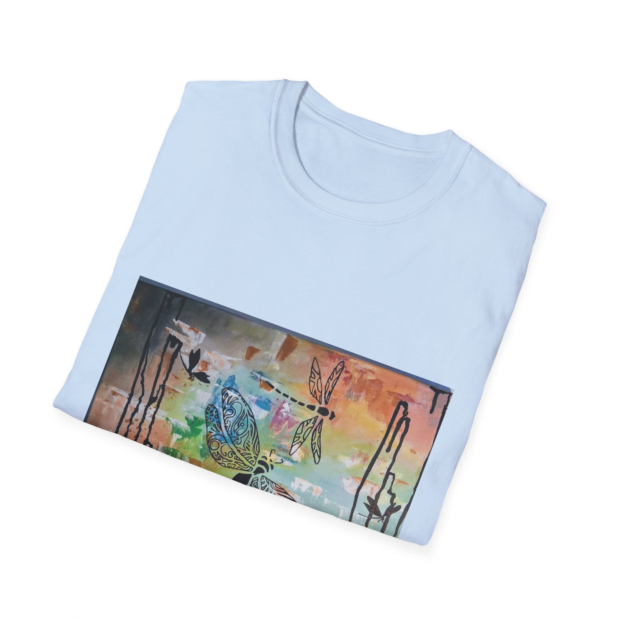 GUARDIANS OF THE LAND - Dragonfly Abstract Art T-Shirt — Colorful Surreal Nature Graphic Tee