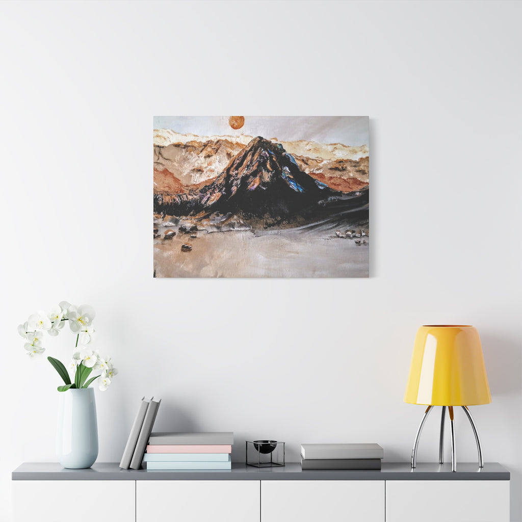 MOON OVER THE MOUNTAINS - Abstract Mountain Landscape Canvas Print — Matte Stretched Wall Art