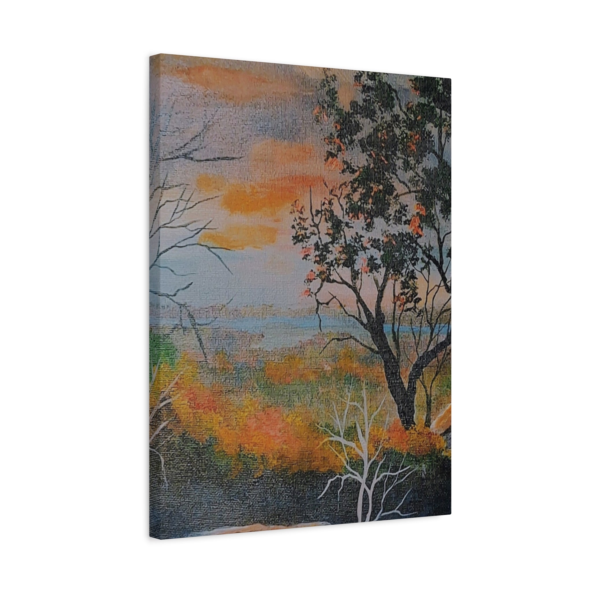 EVENING NEAR THE HUDSON RIVER - Sunset Landscape Canvas Print — Seaside Tree Matte Stretched Wall Art