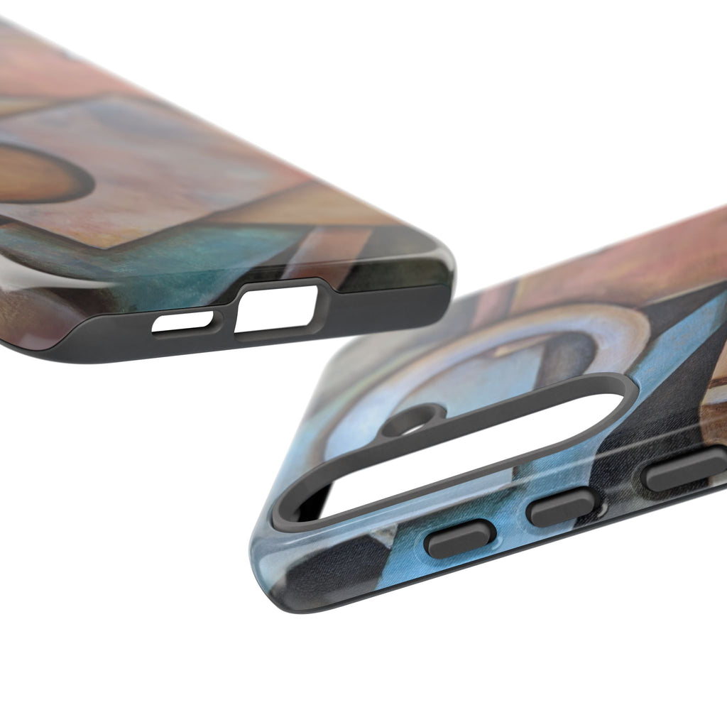 Abstract Geometric Tough Phone Case – Modern Cubist Art Protection