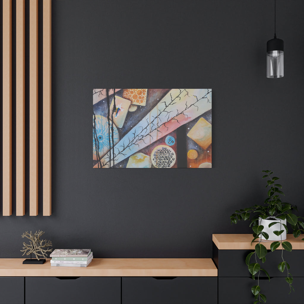 GOLDEN CARTOGRAPHY - DRIFT OF THE BLUE REALM - Abstract Geometric Canvas Art - Pastel Galaxy Stretched Matte Print
