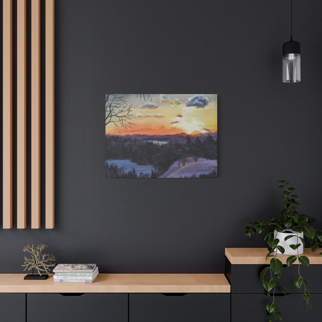 EVENING IN THE SHANDOAH VALLY - Sunset Winter Landscape Canvas Print — Matte Stretched Wall Art