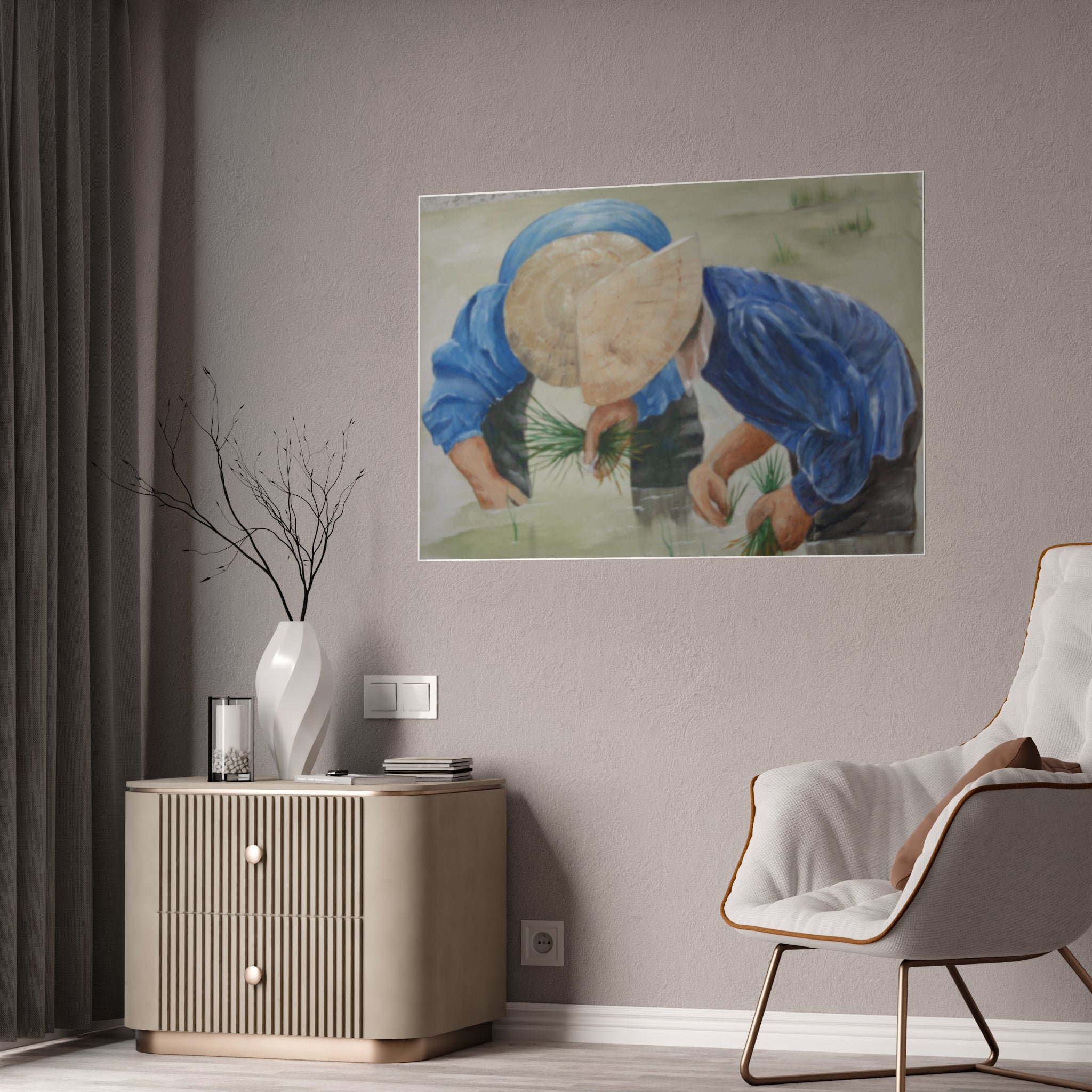 THE RICE PLANTERS - Gloss Poster – Rice Field Farmers Art Print (Vietnamese Farming Scene)