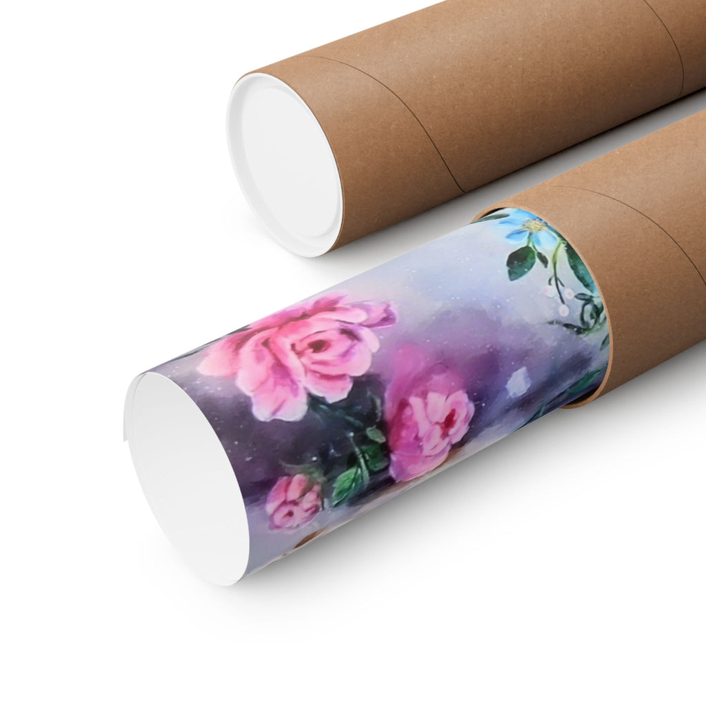 ANGELS AMONG US  Floral  Wall Poster — Matte Horizontal Art Print with Pink Roses