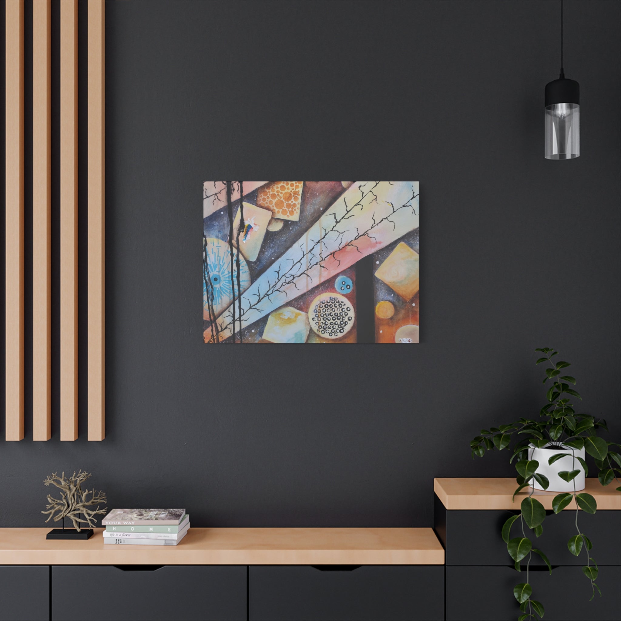 GOLDEN CARTOGRAPHY - DRIFT OF THE BLUE REALM - Abstract Geometric Canvas Art - Pastel Galaxy Stretched Matte Print