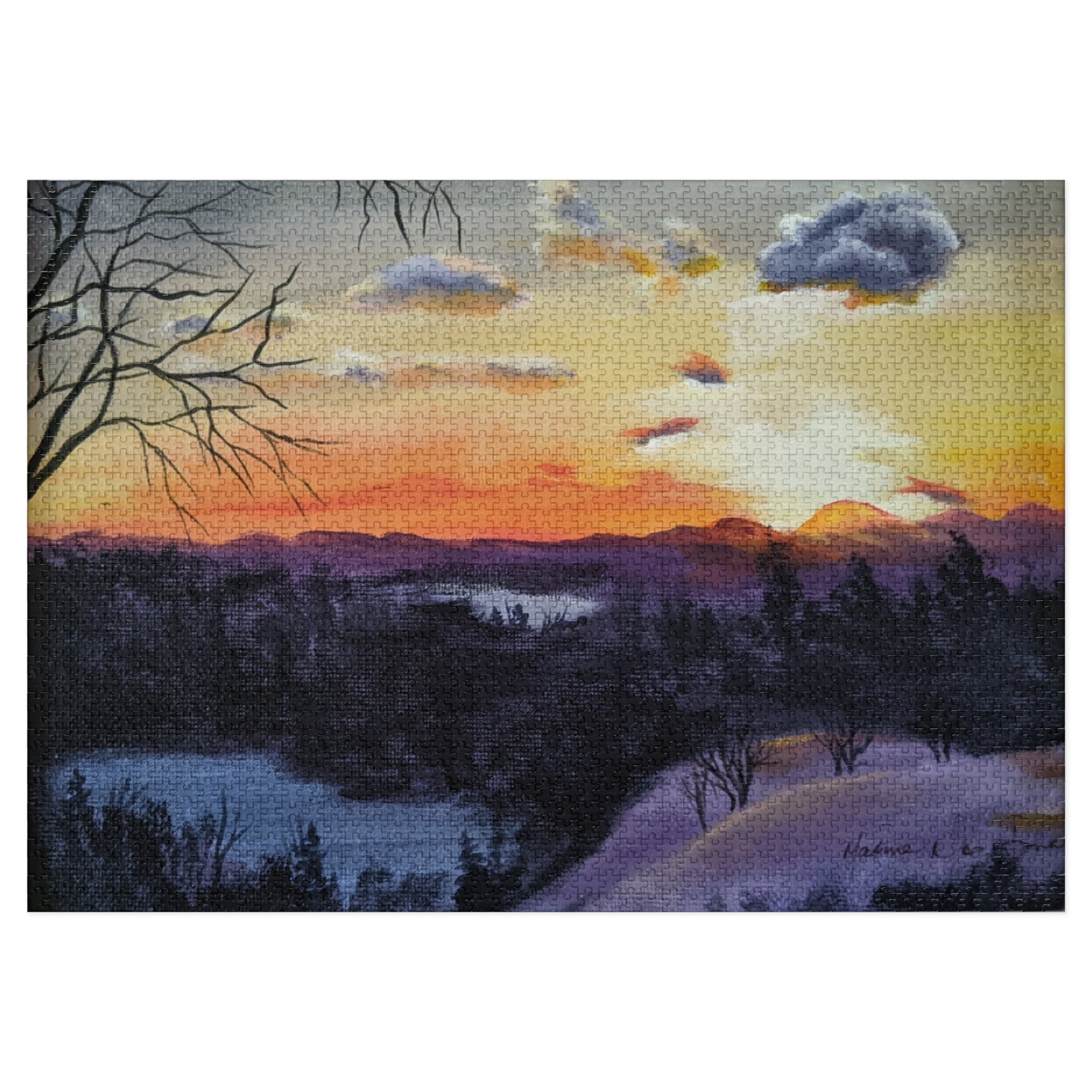 EVENING IN THE SHANDOAH VALLEY - Sunset Winter Landscape Puzzle — 500-Piece Jigsaw with Tin Gift Box