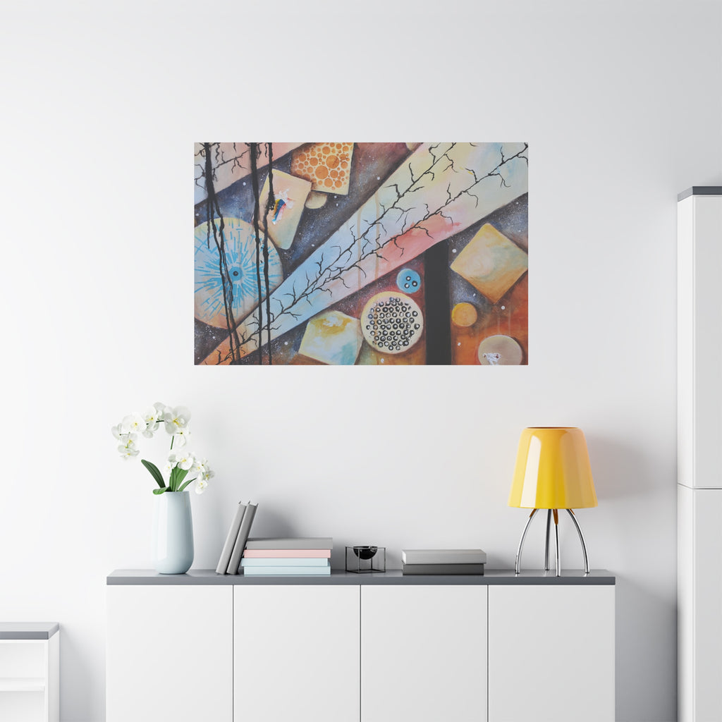 GOLDEN CARTOGRAPHY - DRIFT OF THE BLUE REALM - Abstract Cosmic Geometry Matte Canvas Print - Stretched 1.25"