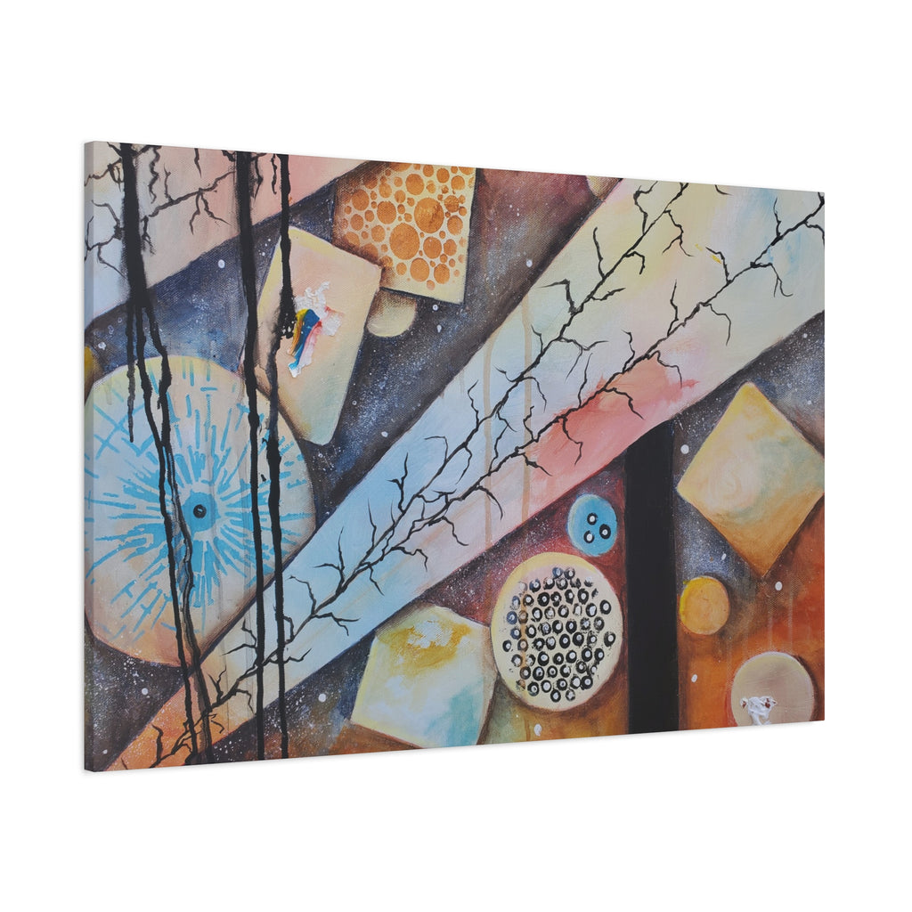 GOLDEN CARTOGRAPHY - DRIFT OF THE BLUE REALM - Abstract Cosmic Geometry Matte Canvas Print - Stretched 1.25"