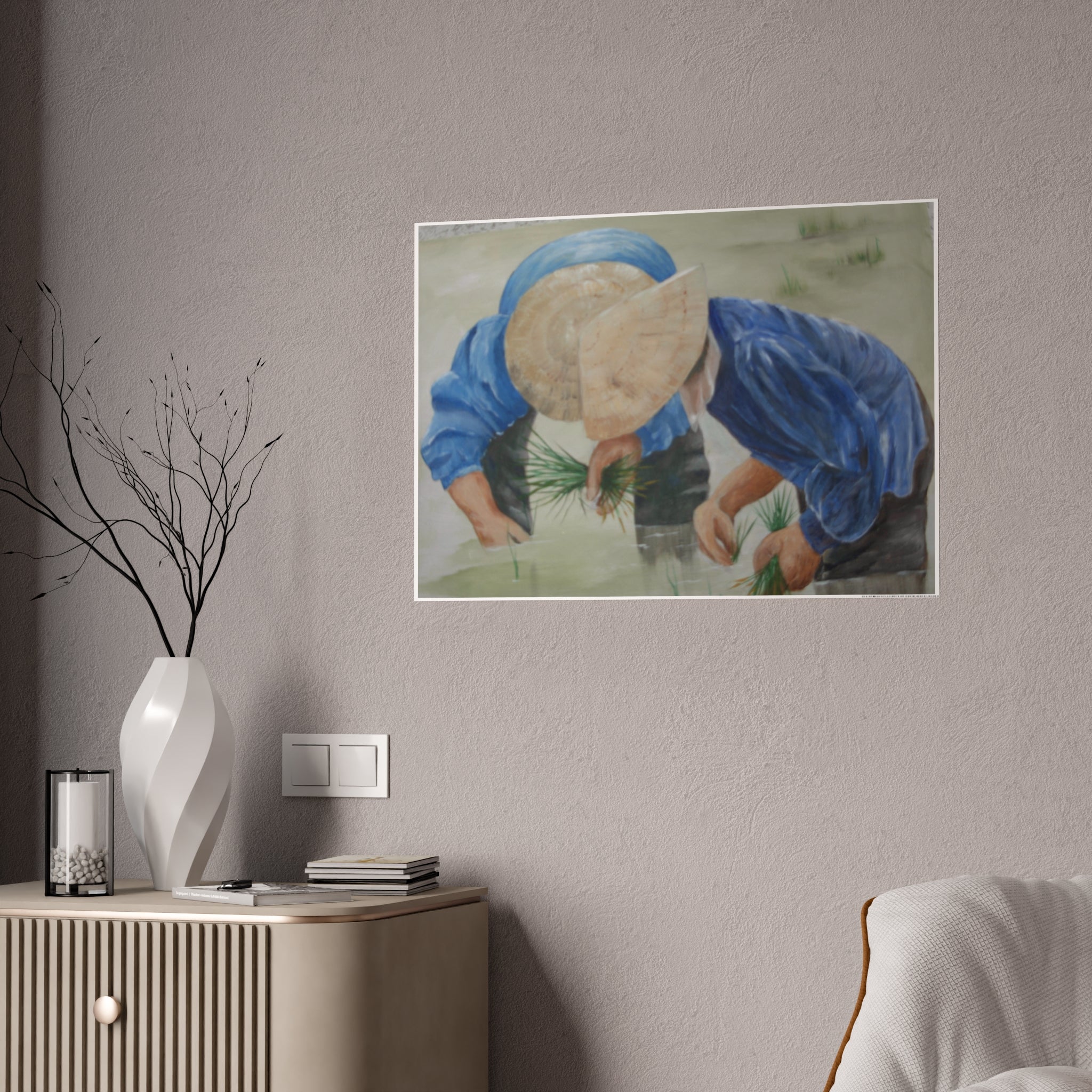 THE RICE PLANTERS - Gloss Poster – Rice Field Farmers Art Print (Vietnamese Farming Scene)