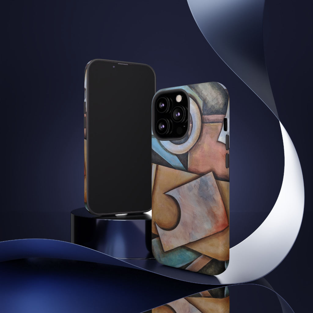 Abstract Geometric Tough Phone Case – Modern Cubist Art Protection
