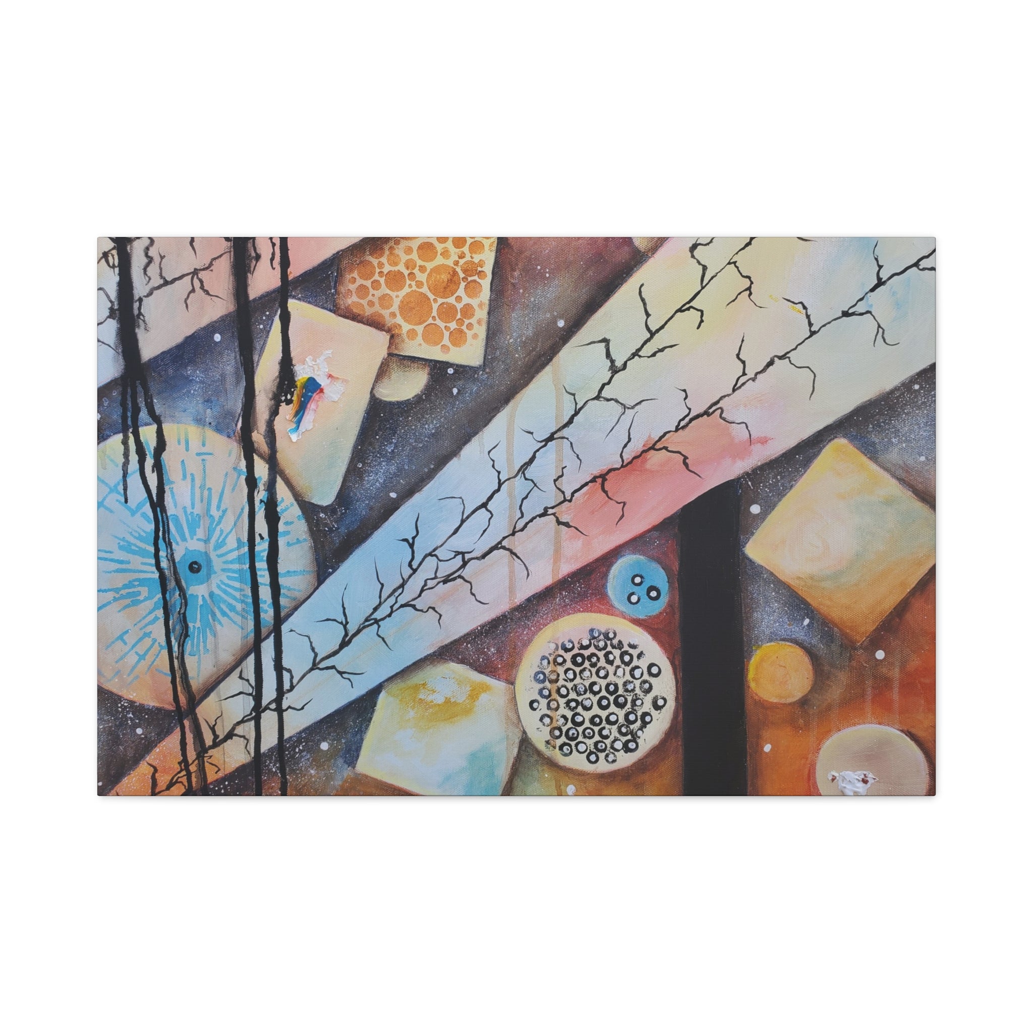 GOLDEN CARTOGRAPHY - DRIFT OF THE BLUE REALM - Abstract Cosmic Geometry Matte Canvas Print - Stretched 1.25"