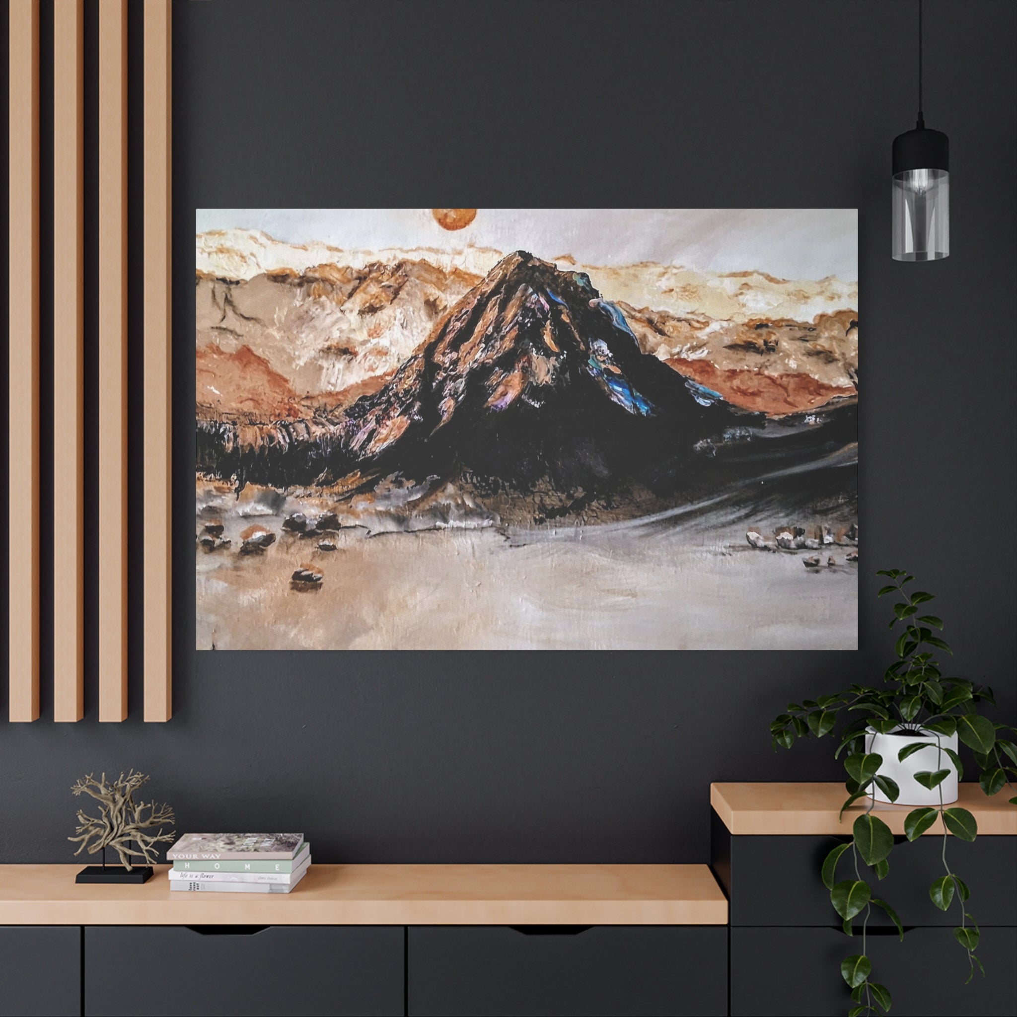 MOON OVER THE MOUNTAINS - Abstract Mountain Landscape Canvas Print — Matte Stretched Wall Art
