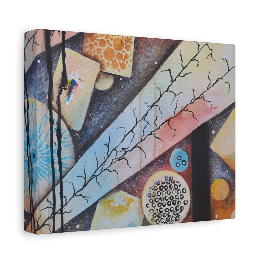 GOLDEN CARTOGRAPHY - DRIFT OF THE BLUE REALM - Abstract Geometric Canvas Art - Pastel Galaxy Stretched Matte Print