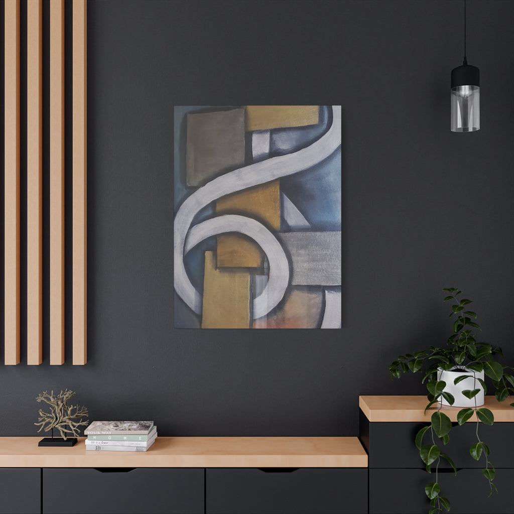 METALIC BLOCKS - Abstract Geometric Matte Canvas Print — Modern Blue & Gold Wall Art