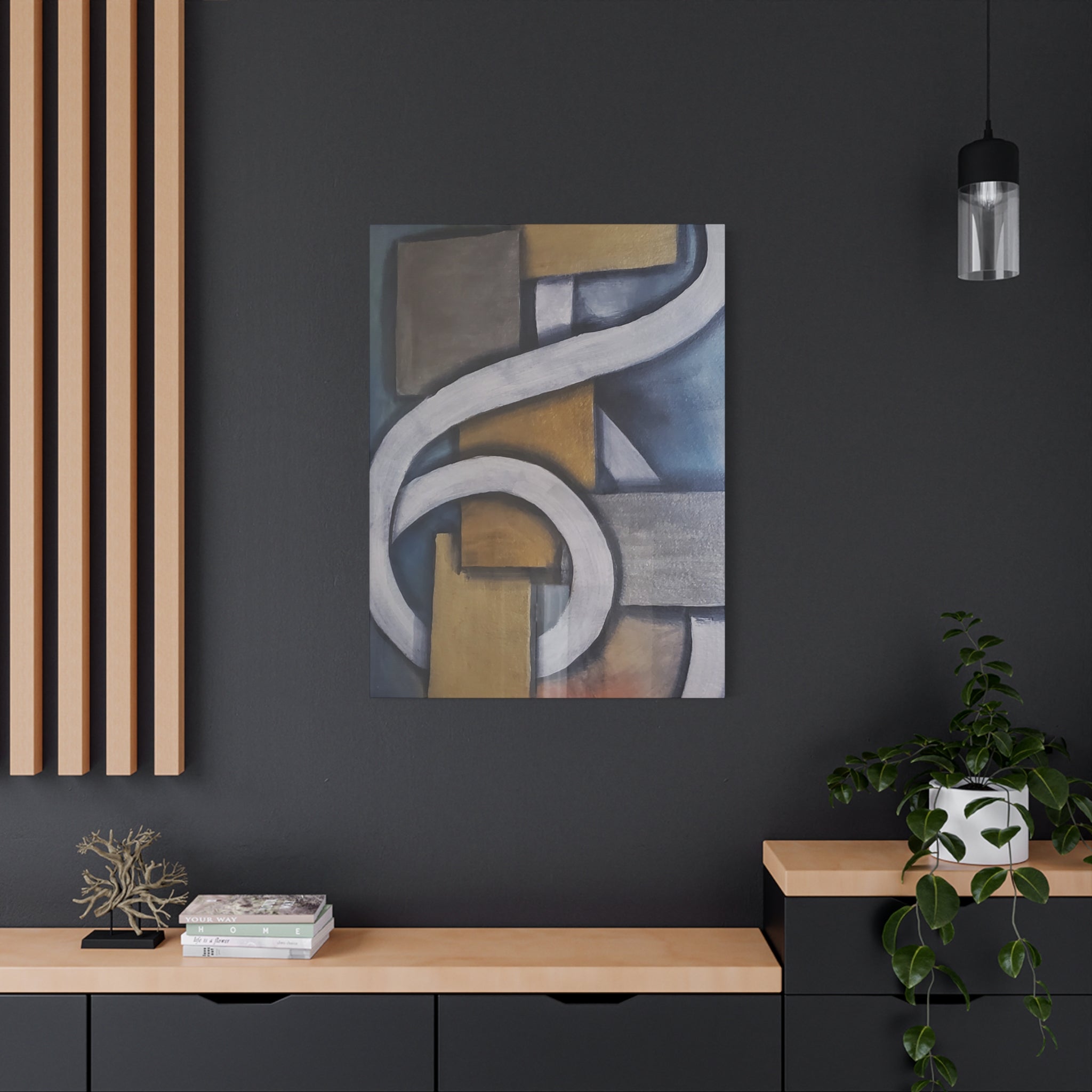 METALIC BLOCKS - Abstract Geometric Matte Canvas Print — Modern Blue & Gold Wall Art