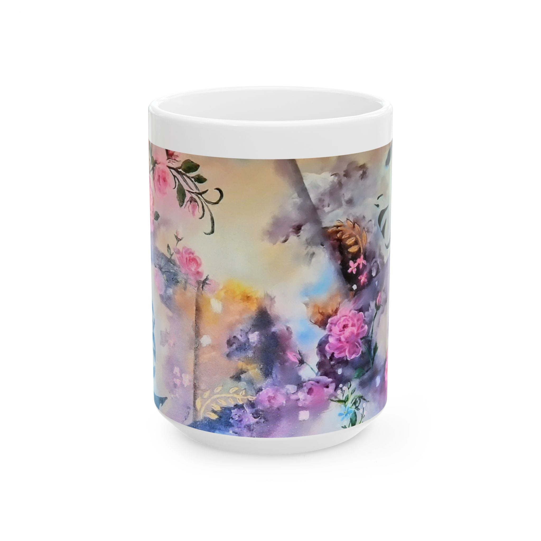 Floral Watercolor Ceramic Mug — Pastel Bloom Tea & Coffee Cup (11oz, 15oz)