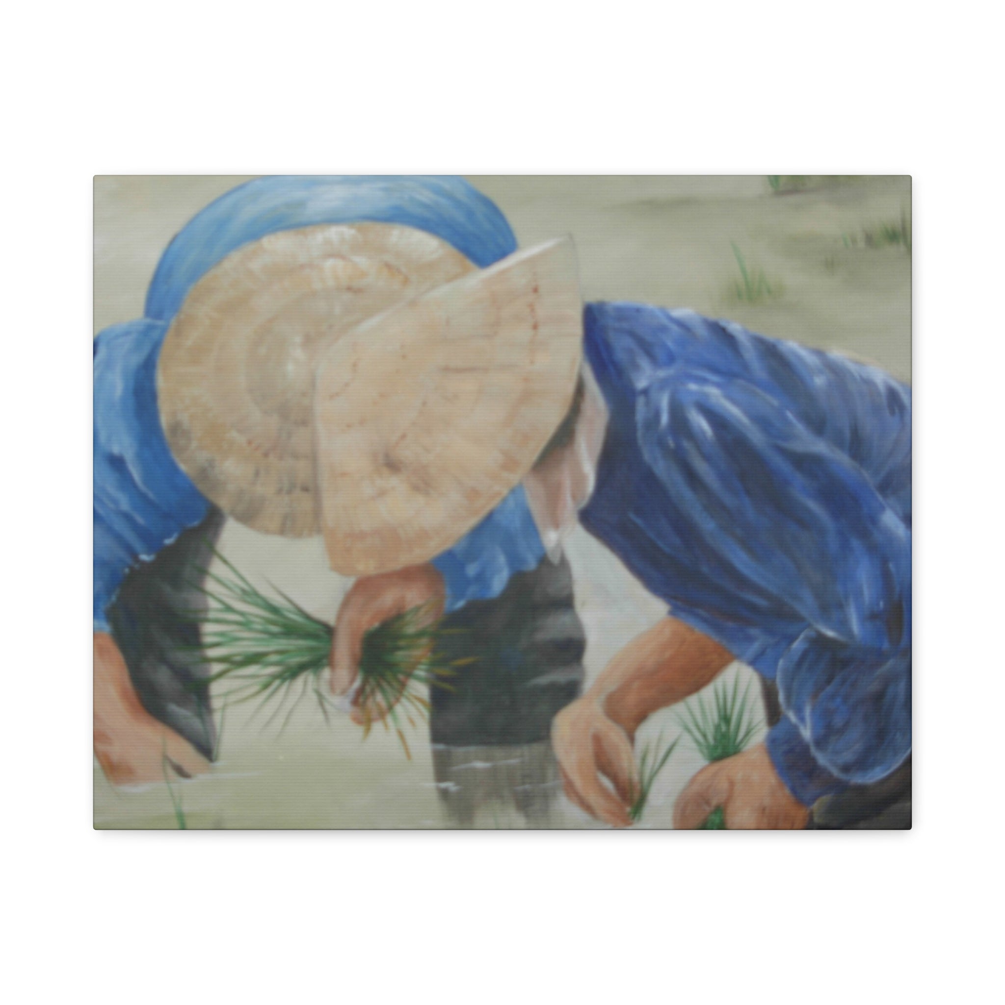 THE RICE PLANTERS - Rice Planting Farmers Canvas Wall Art — Southeast Asian Rural Scene Matte Stretched Print