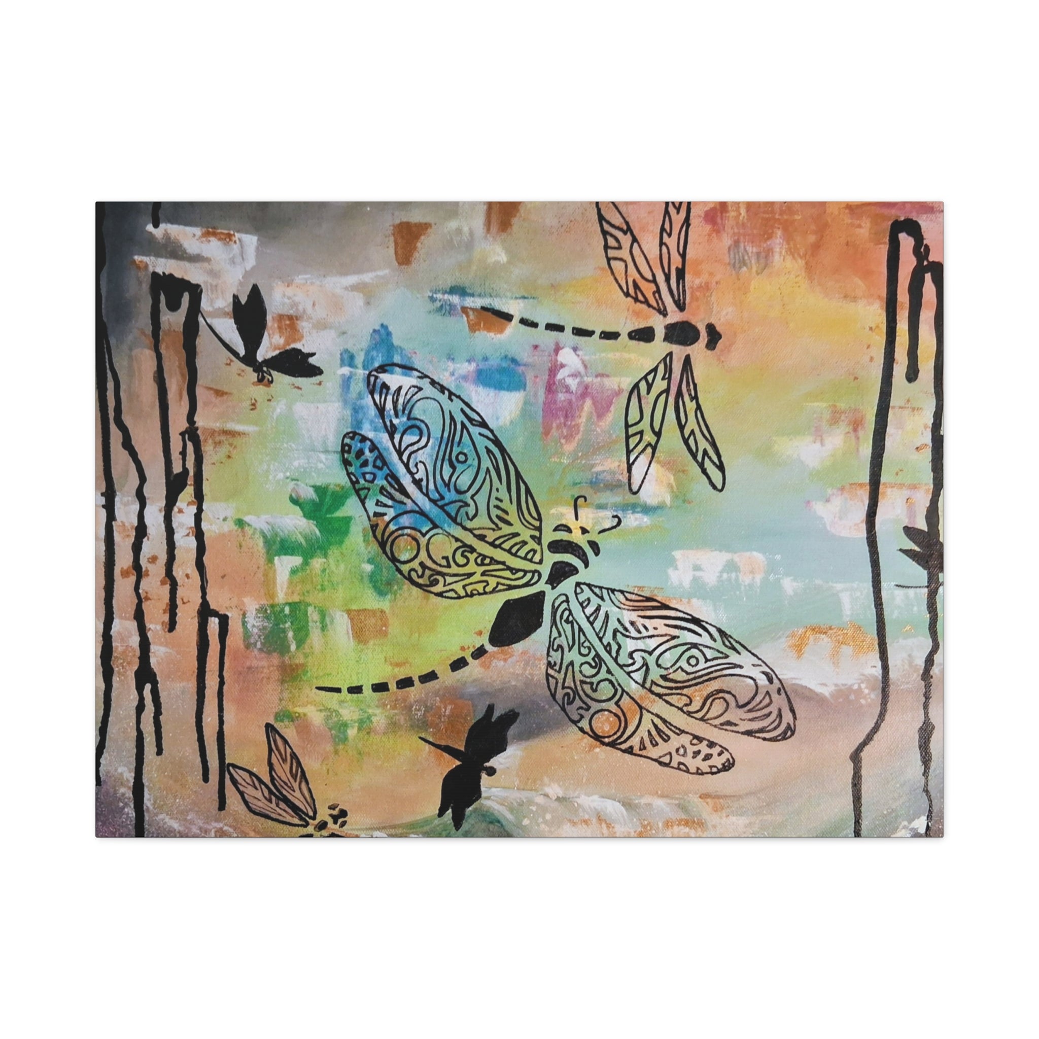 Dragonfly Wall Art Canvas — Colorful Boho Stretched Canvas Print
