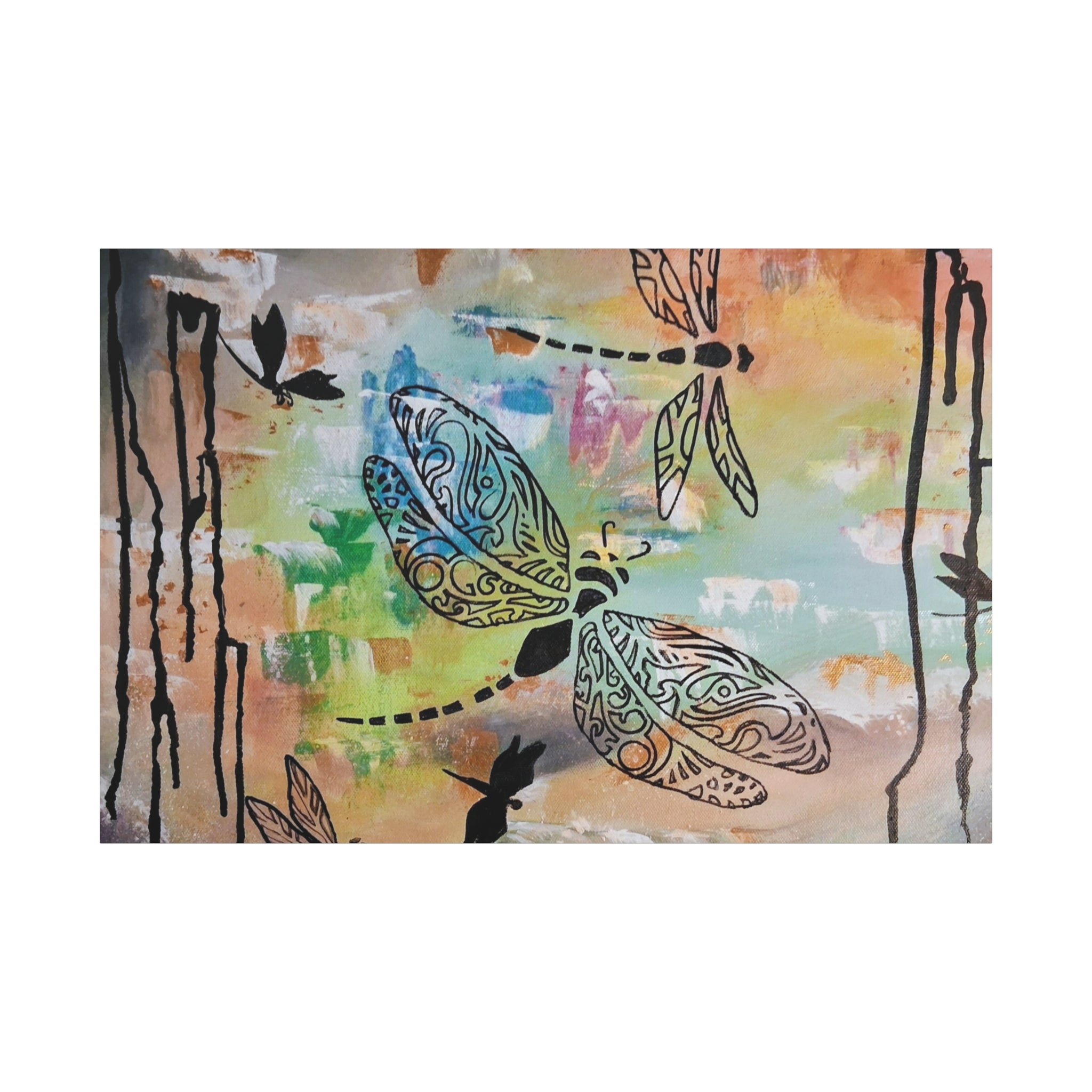 Dragonfly Wall Art Canvas — Colorful Boho Stretched Canvas Print