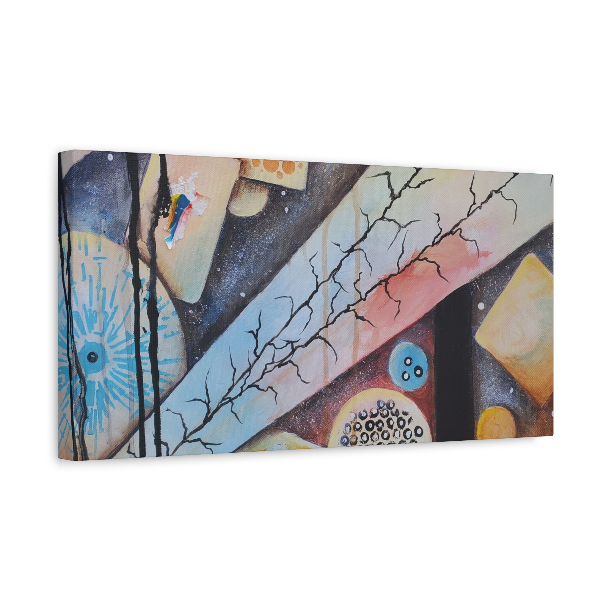 GOLDEN CARTOGRAPHY - DRIFT OF THE BLUE REALM - Abstract Geometric Canvas Art - Pastel Galaxy Stretched Matte Print