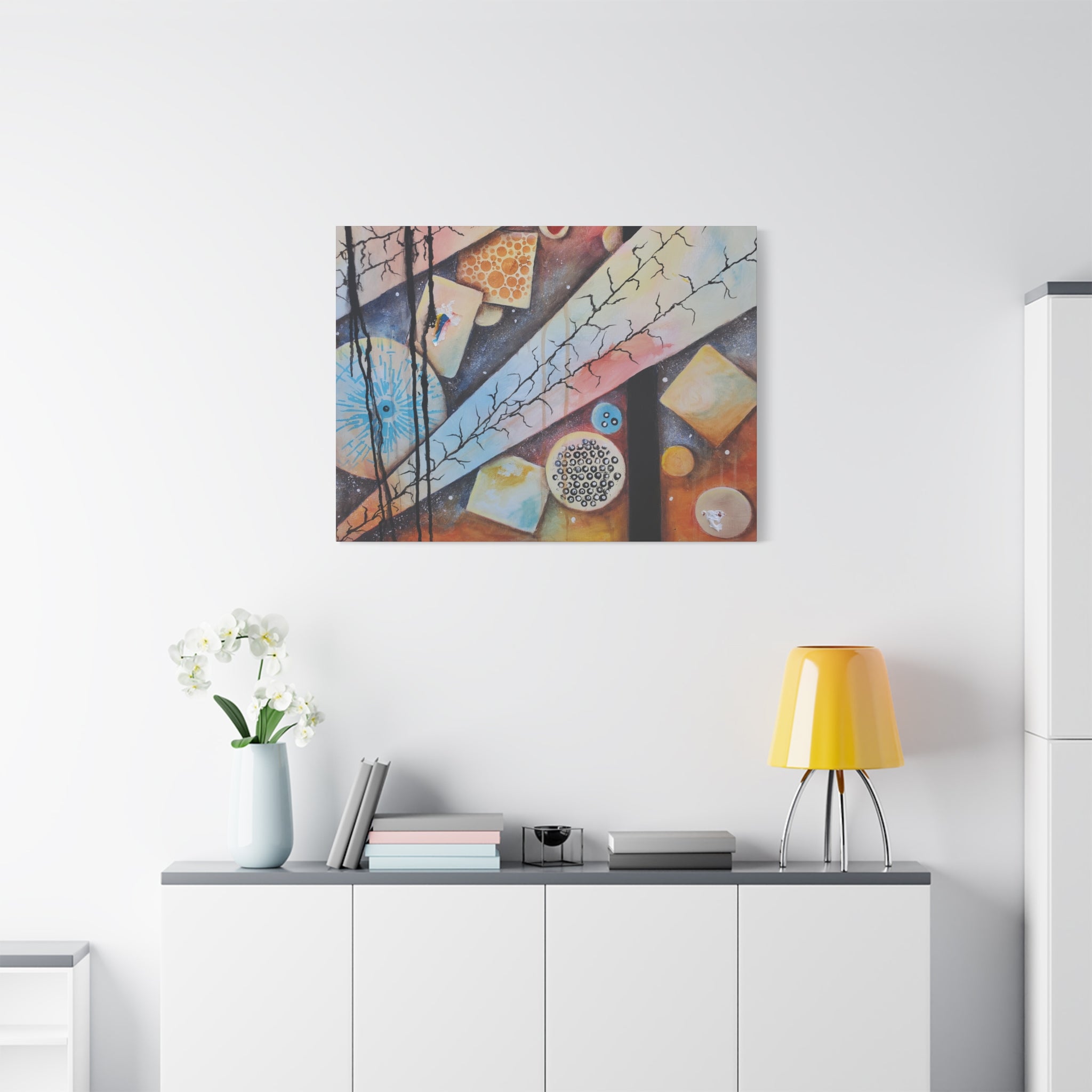 GOLDEN CARTOGRAPHY - DRIFT OF THE BLUE REALM - Abstract Cosmic Geometry Matte Canvas Print - Stretched 1.25"