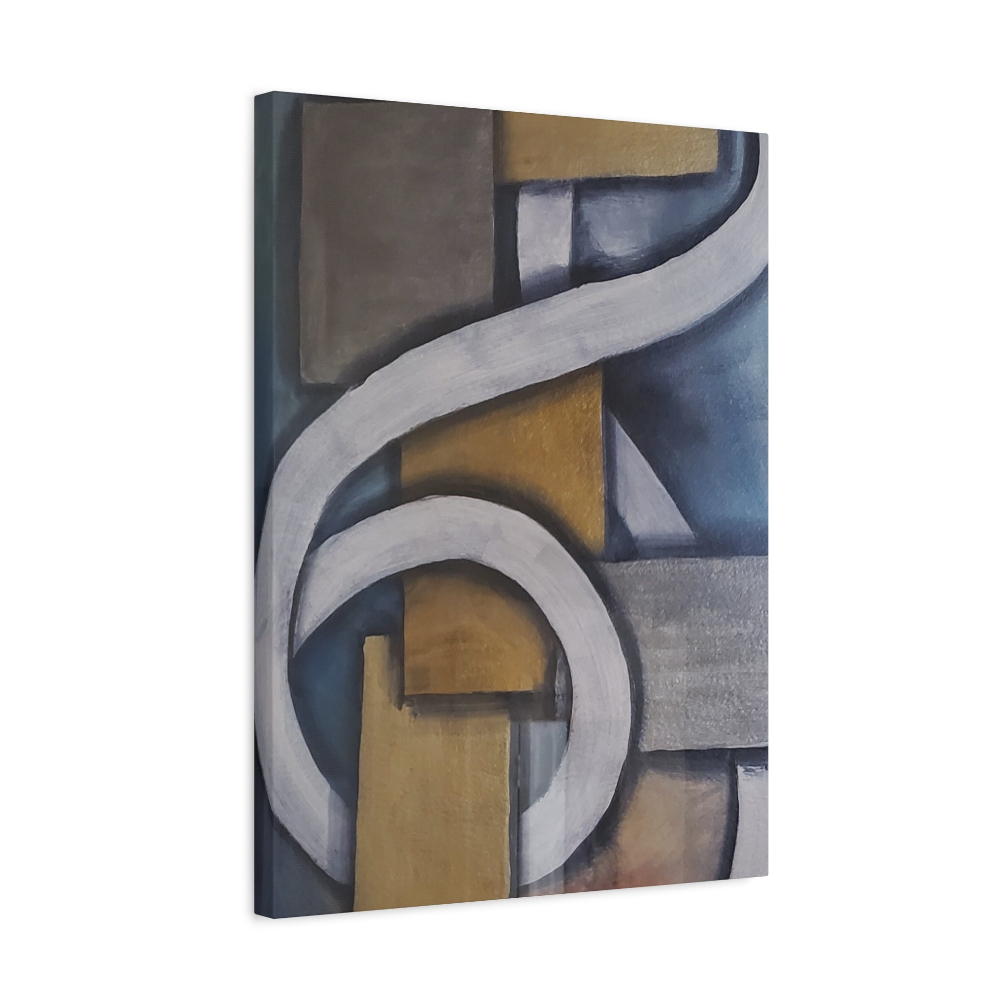 METALIC BLOCKS - Abstract Geometric Matte Canvas Print — Modern Blue & Gold Wall Art