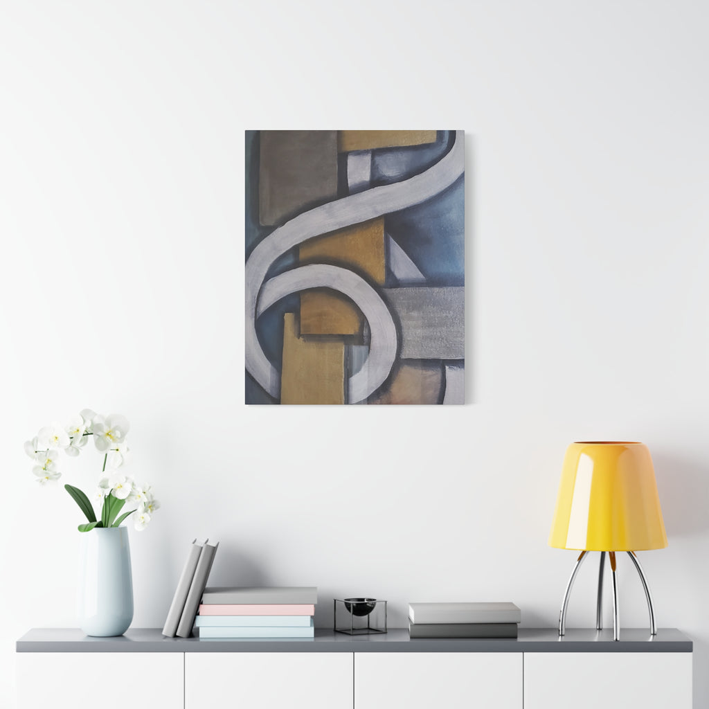 METALIC BLOCKS - Abstract Geometric Matte Canvas Print — Modern Blue & Gold Wall Art