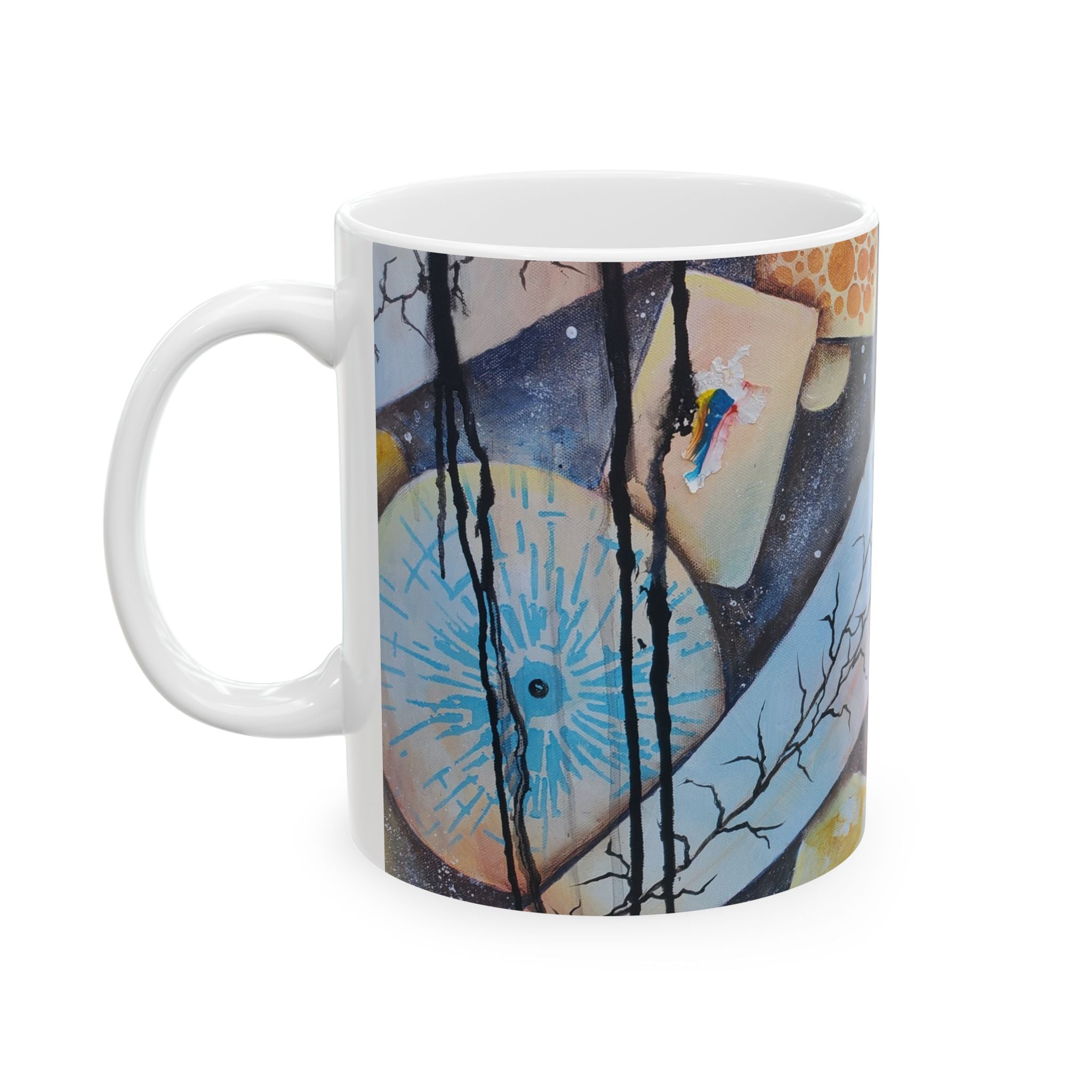GOLDEN CARTOGRAPHY II- DRIFT OF THE BLUE REALM - Abstract Nature Ceramic Mug (11oz/15oz)