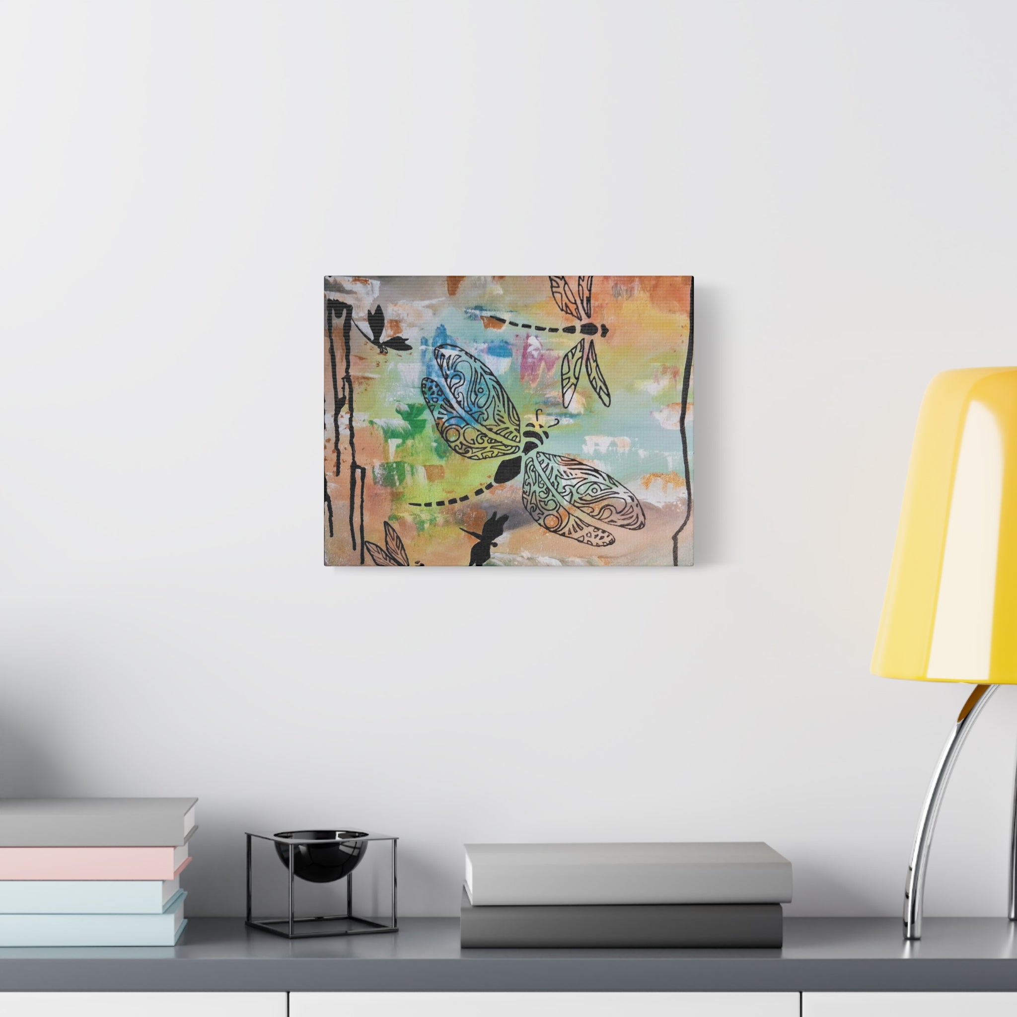 Dragonfly Wall Art Canvas — Colorful Boho Stretched Canvas Print