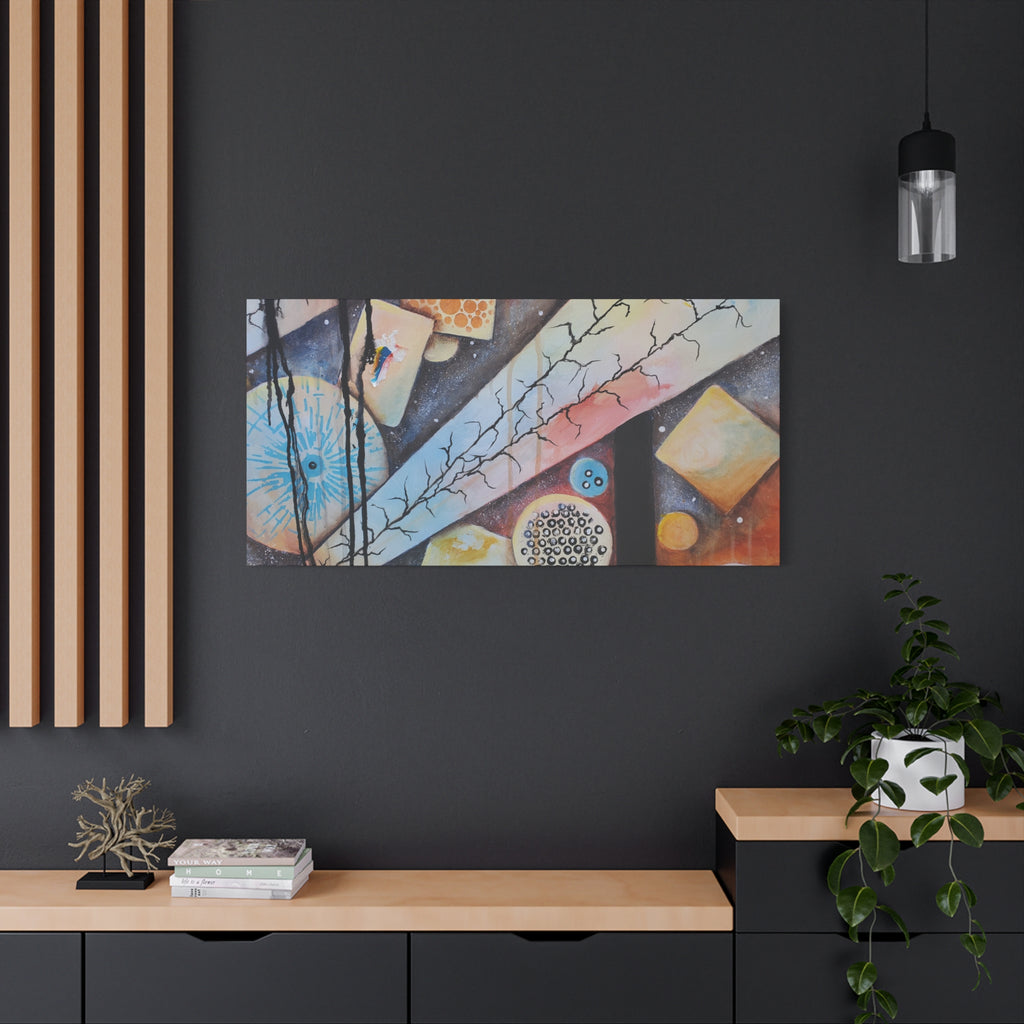 GOLDEN CARTOGRAPHY - DRIFT OF THE BLUE REALM - Abstract Cosmic Geometry Matte Canvas Print - Stretched 1.25"