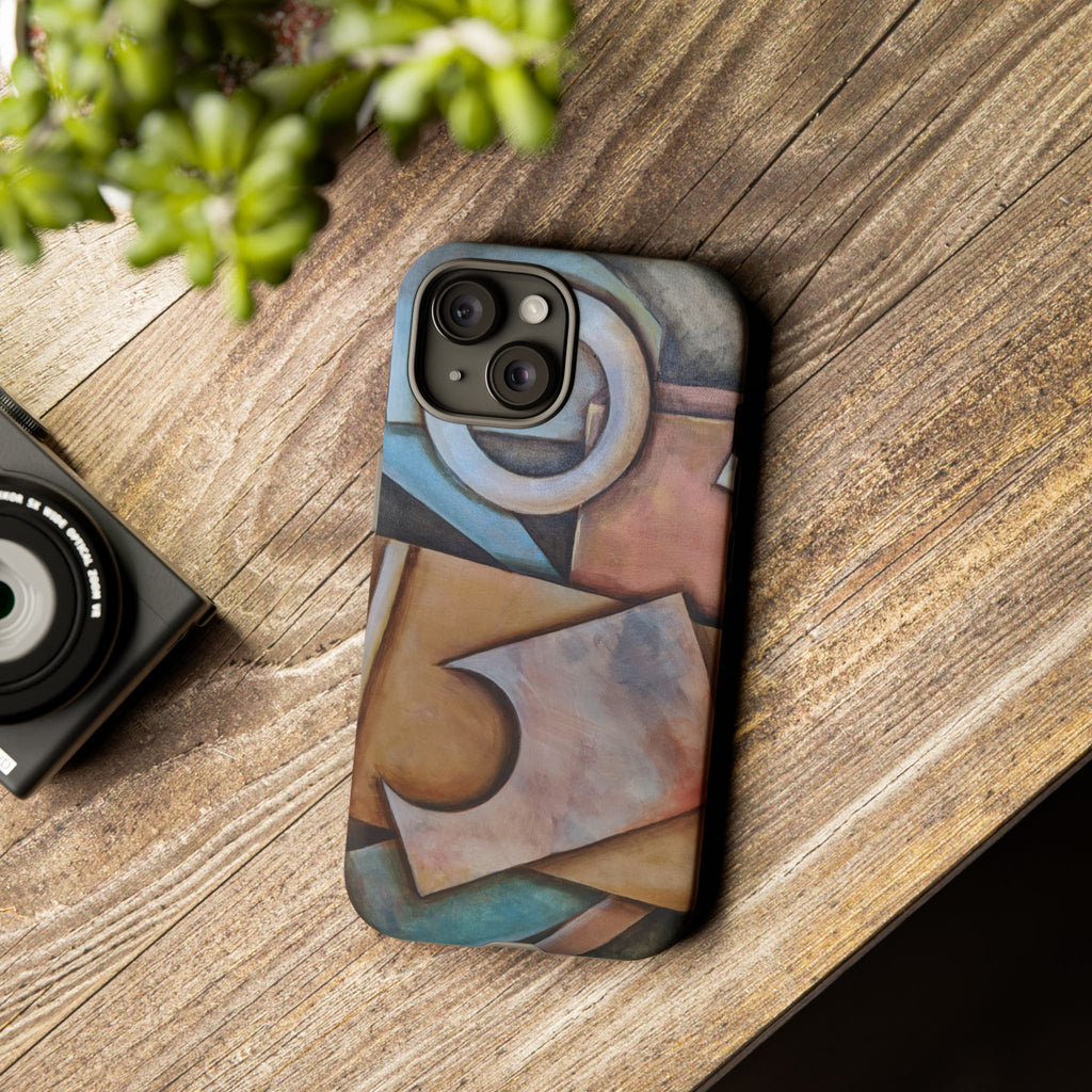 Abstract Geometric Tough Phone Case – Modern Cubist Art Protection