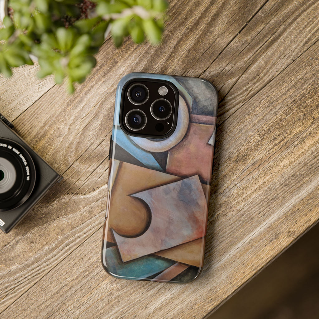 Abstract Geometric Tough Phone Case – Modern Cubist Art Protection