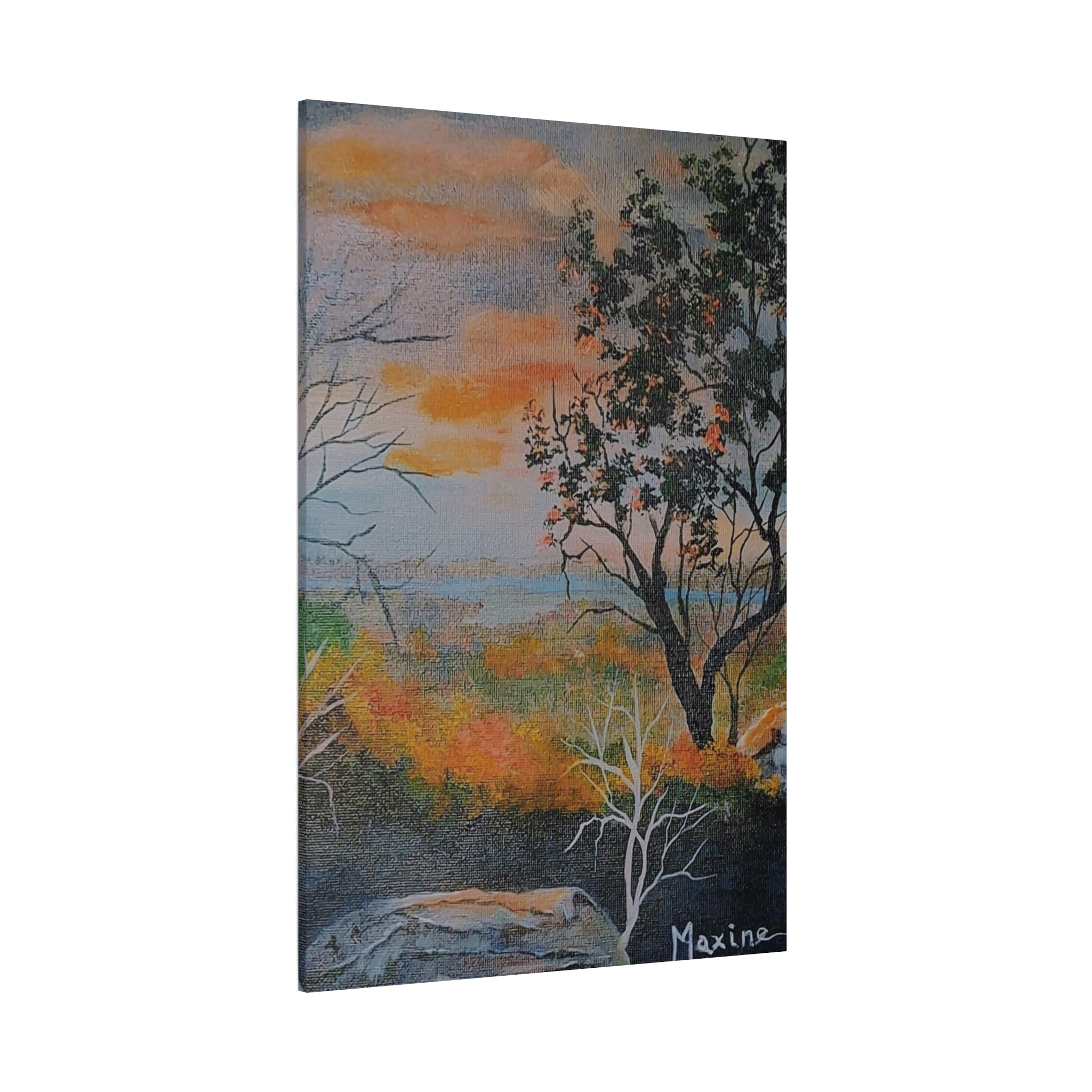 EVENING NEAR THE HUDSON RIVER - Sunset Landscape Canvas Print — Seaside Tree Matte Stretched Wall Art