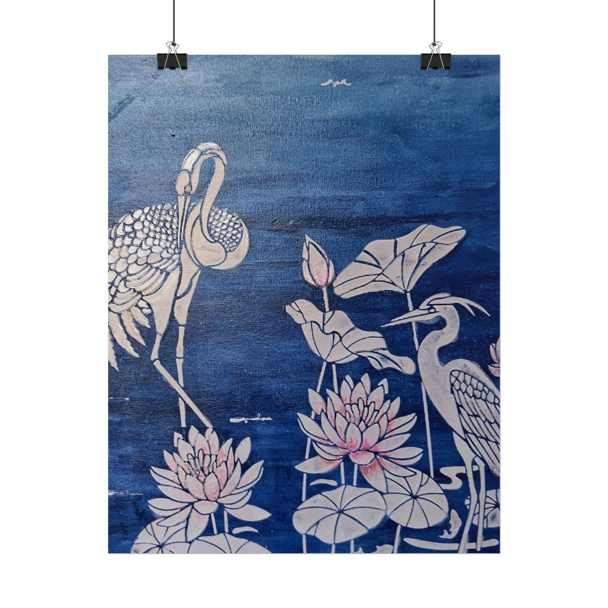 WATER LILLY SONOTA - Lotus & Heron Botanical Poster