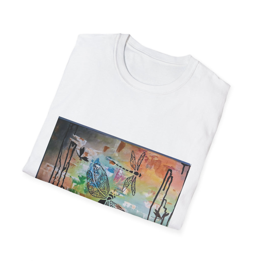 GUARDIANS OF THE LAND - Dragonfly Abstract Art T-Shirt — Colorful Surreal Nature Graphic Tee