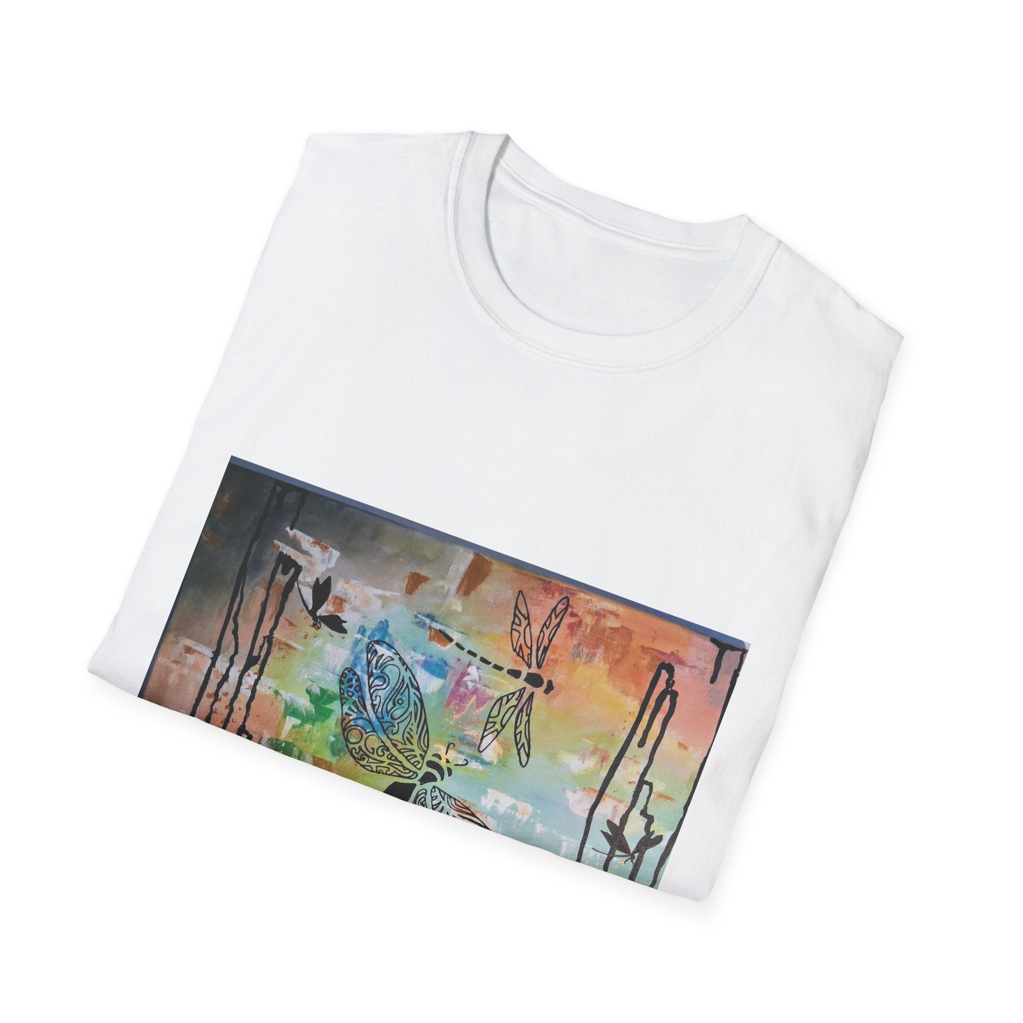 GUARDIANS OF THE LAND - Dragonfly Abstract Art T-Shirt — Colorful Surreal Nature Graphic Tee