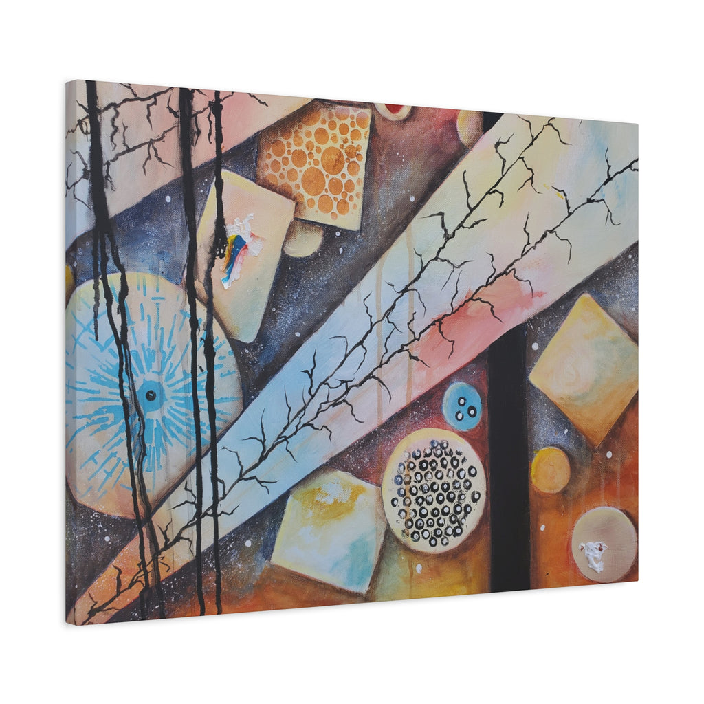 GOLDEN CARTOGRAPHY - DRIFT OF THE BLUE REALM - Abstract Cosmic Geometry Matte Canvas Print - Stretched 1.25"
