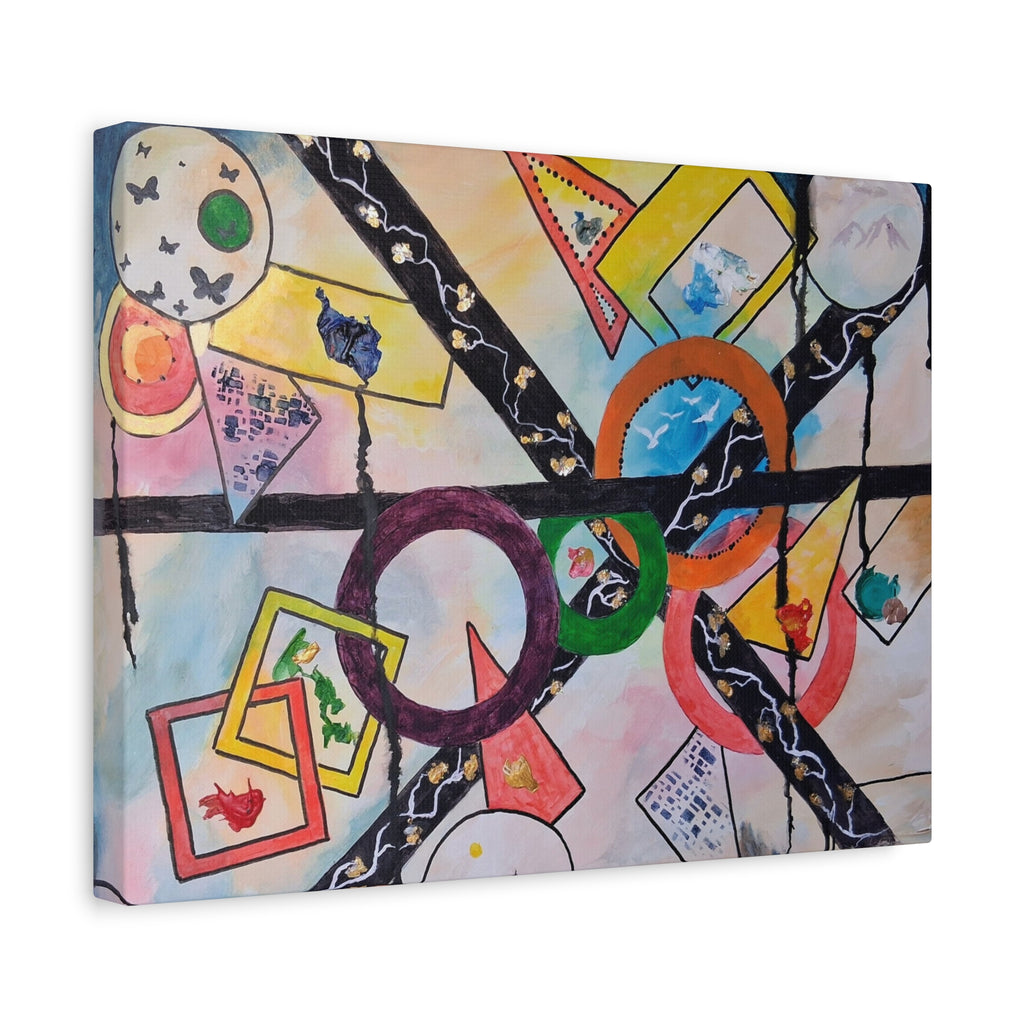 SERCHING FOR GREATNESS - Abstract Geometric Canvas Print — Colorful Rings & Cards Matte Stretched Wall Art