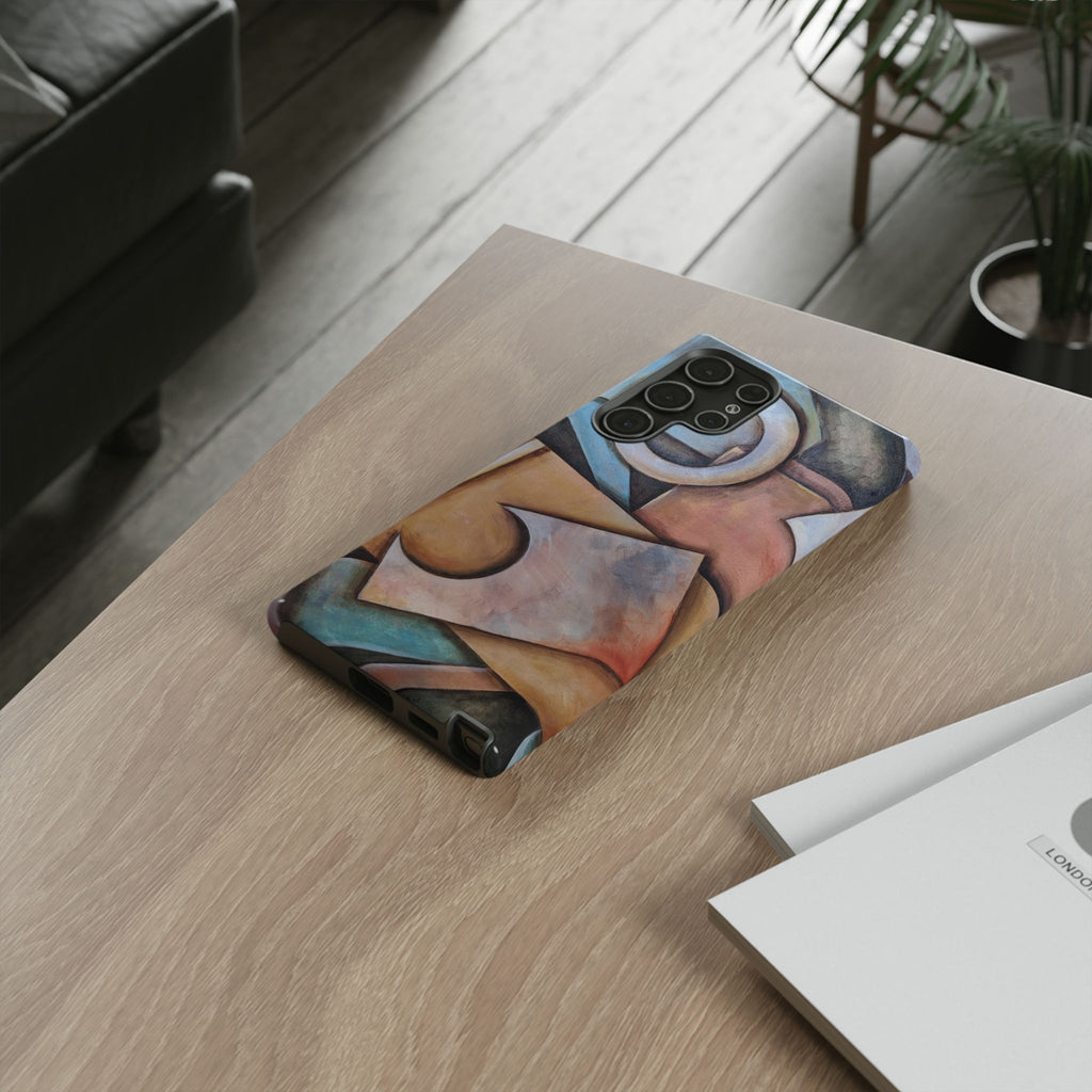 Abstract Geometric Tough Phone Case – Modern Cubist Art Protection