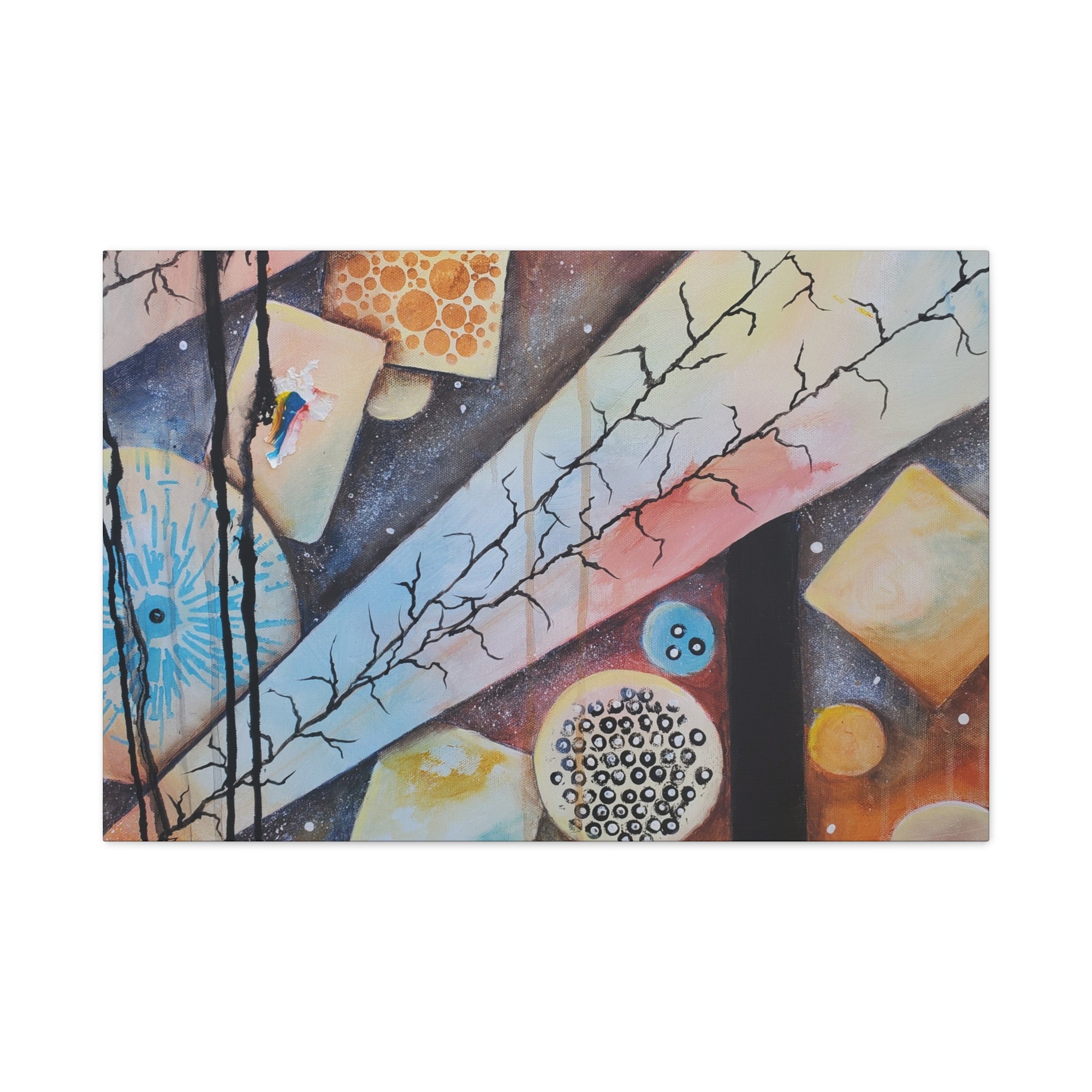 GOLDEN CARTOGRAPHY - DRIFT OF THE BLUE REALM - Abstract Geometric Canvas Art - Pastel Galaxy Stretched Matte Print