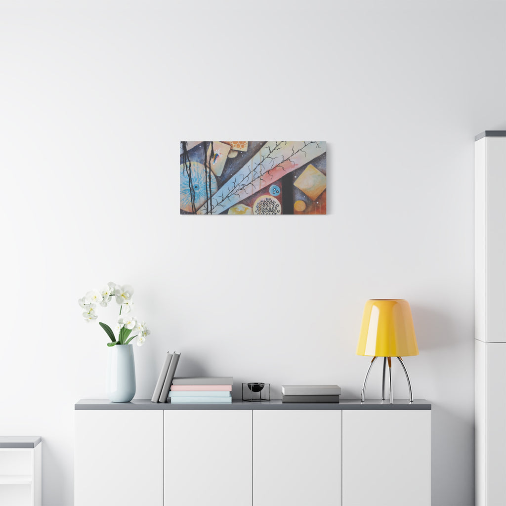 GOLDEN CARTOGRAPHY - DRIFT OF THE BLUE REALM - Abstract Cosmic Geometry Matte Canvas Print - Stretched 1.25"