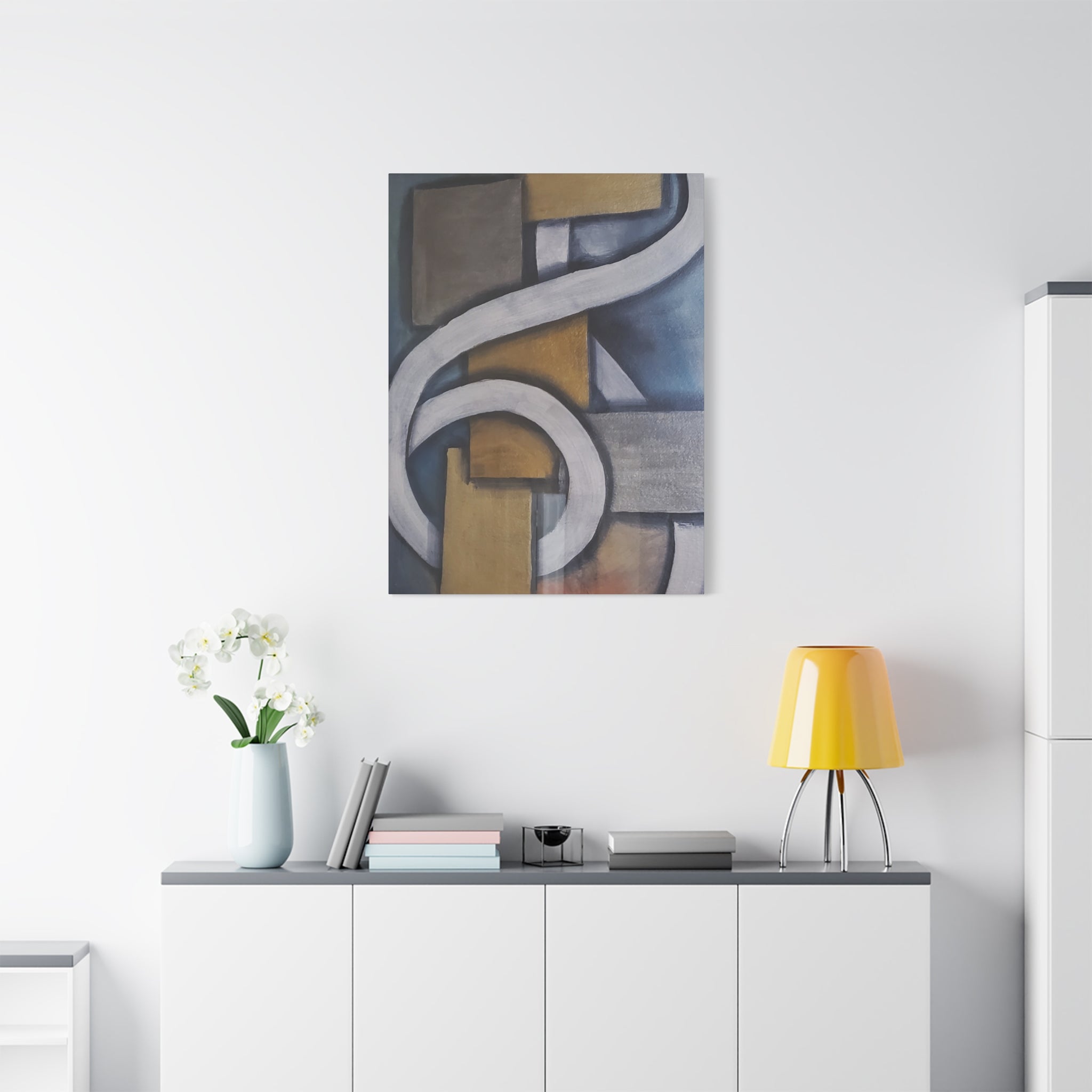 METALIC BLOCKS - Abstract Geometric Matte Canvas Print — Modern Blue & Gold Wall Art