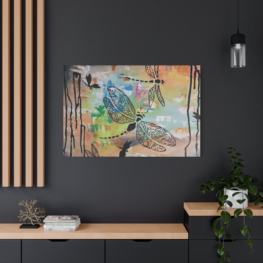 Dragonfly Wall Art Canvas — Colorful Boho Stretched Canvas Print