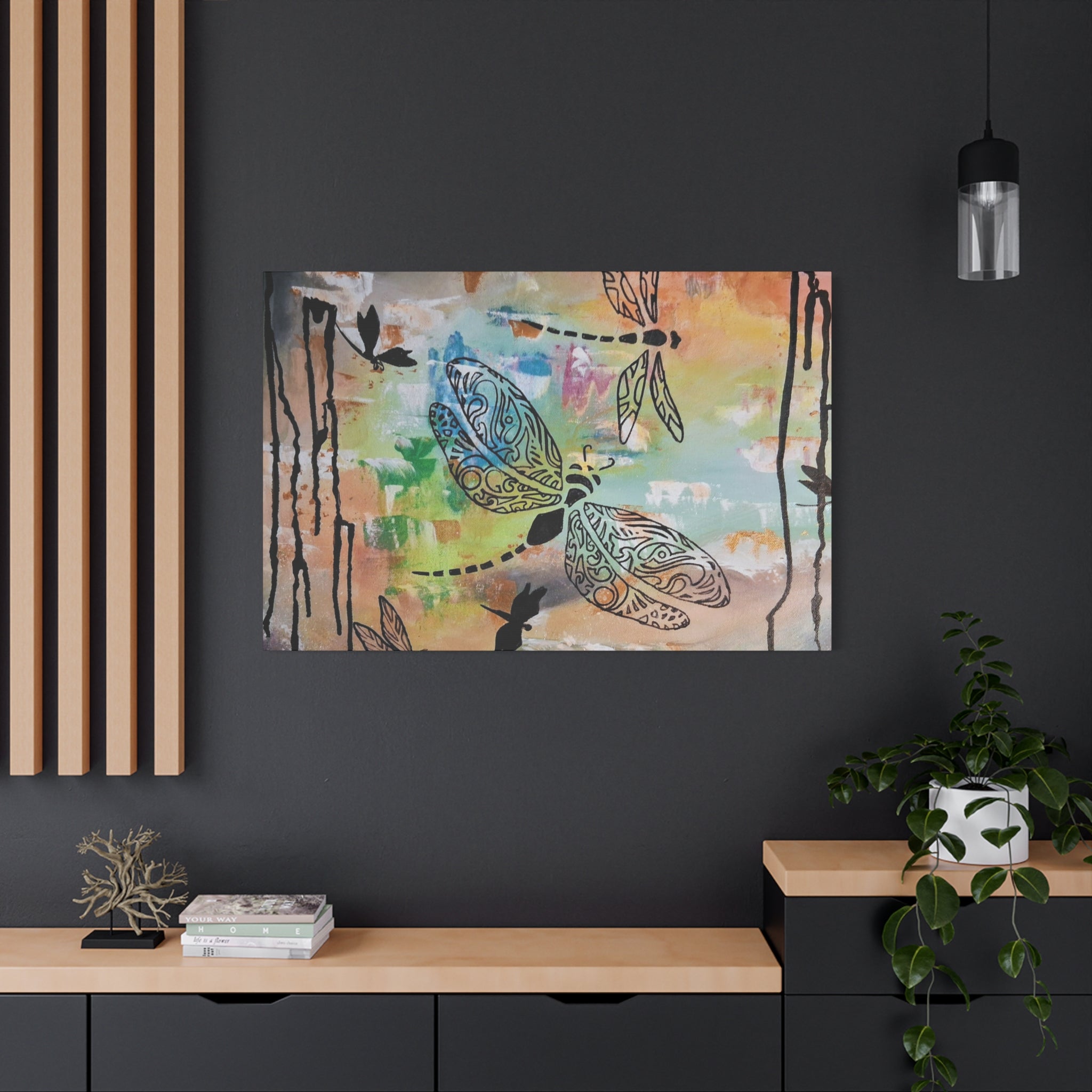 Dragonfly Wall Art Canvas — Colorful Boho Stretched Canvas Print