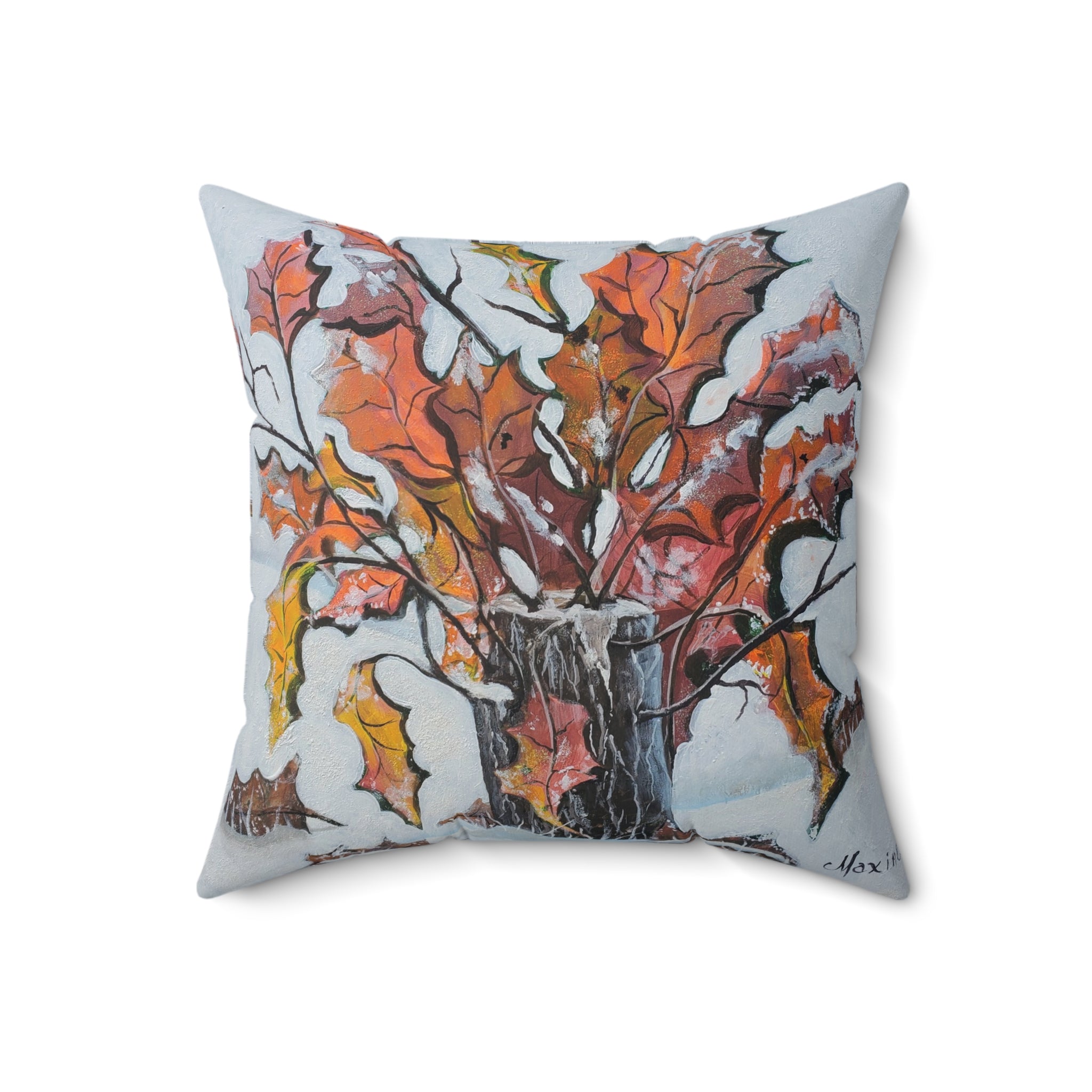 Autumn Branches Square Pillow — Watercolor Fall Leaves Decorative Throw Pillow
