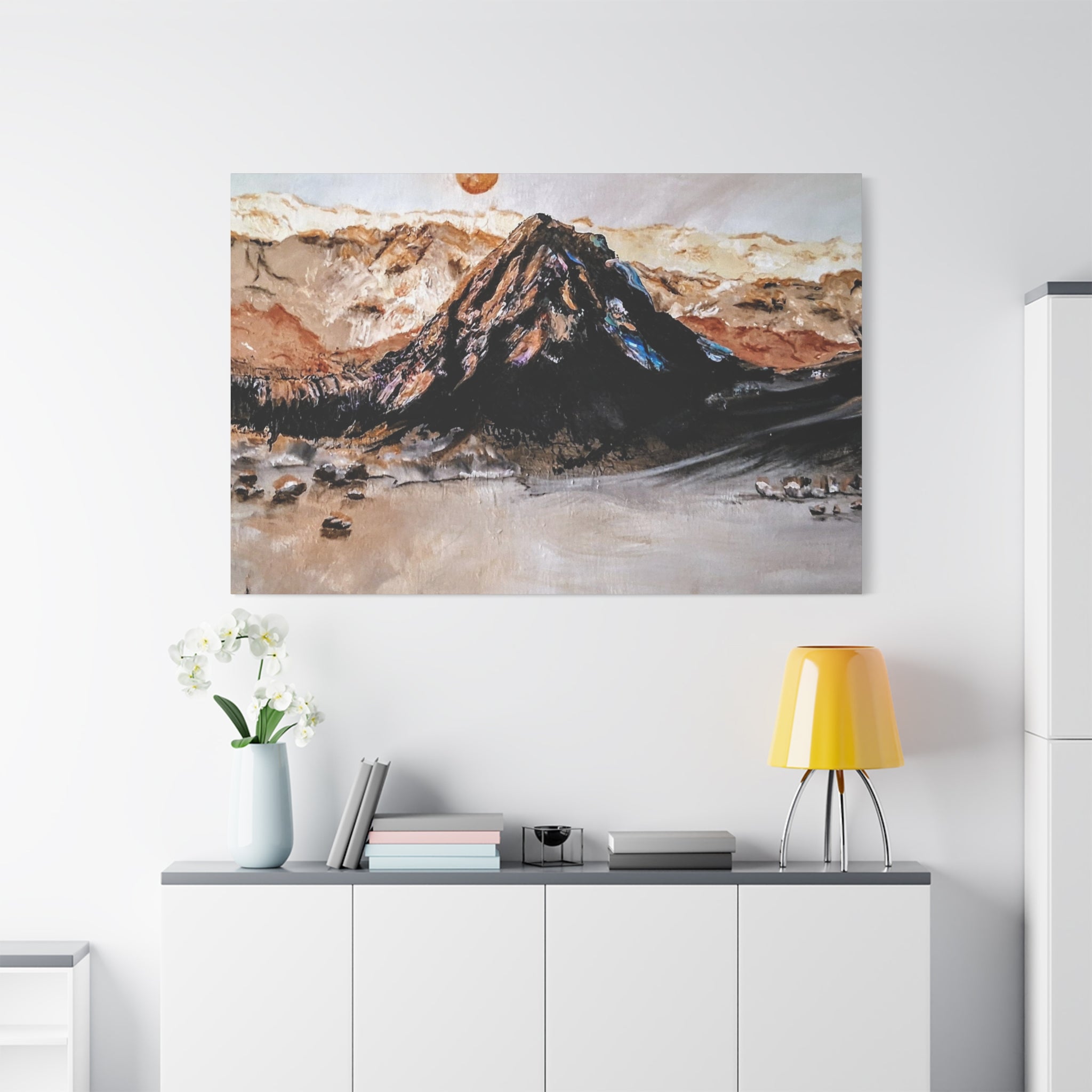 MOON OVER THE MOUNTAINS - Abstract Mountain Landscape Canvas Print — Matte Stretched Wall Art
