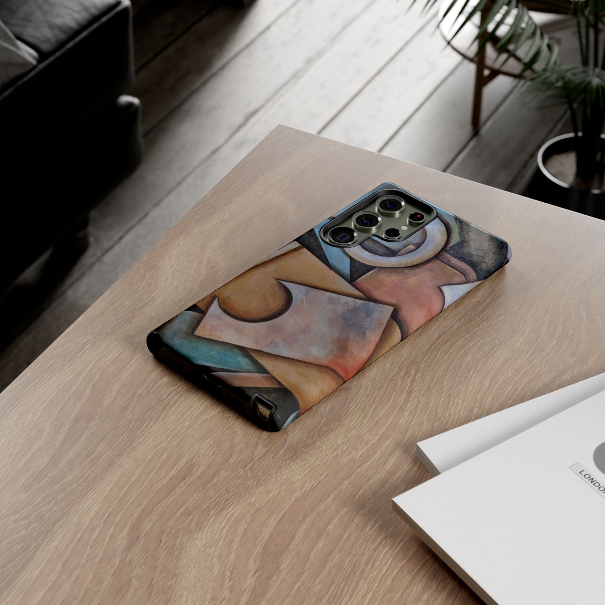 Abstract Geometric Tough Phone Case – Modern Cubist Art Protection