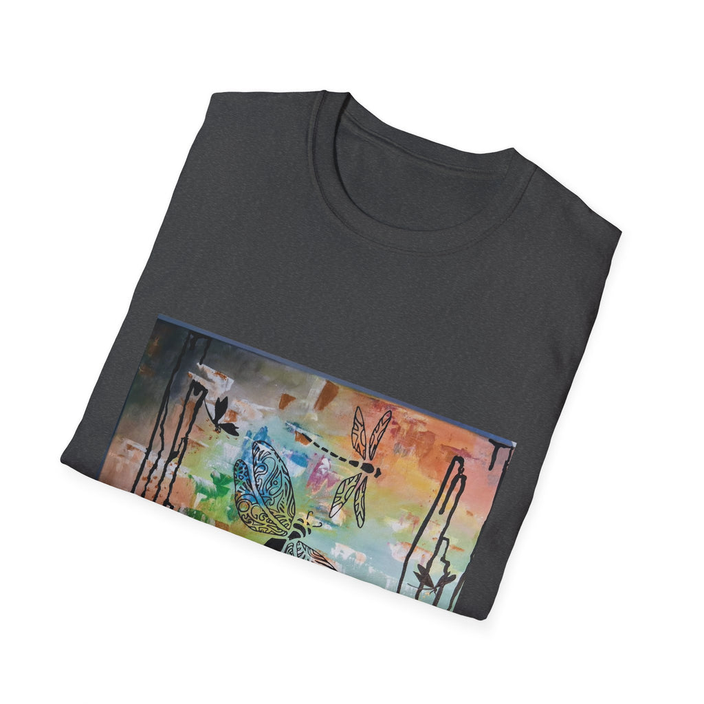 GUARDIANS OF THE LAND - Dragonfly Abstract Art T-Shirt — Colorful Surreal Nature Graphic Tee