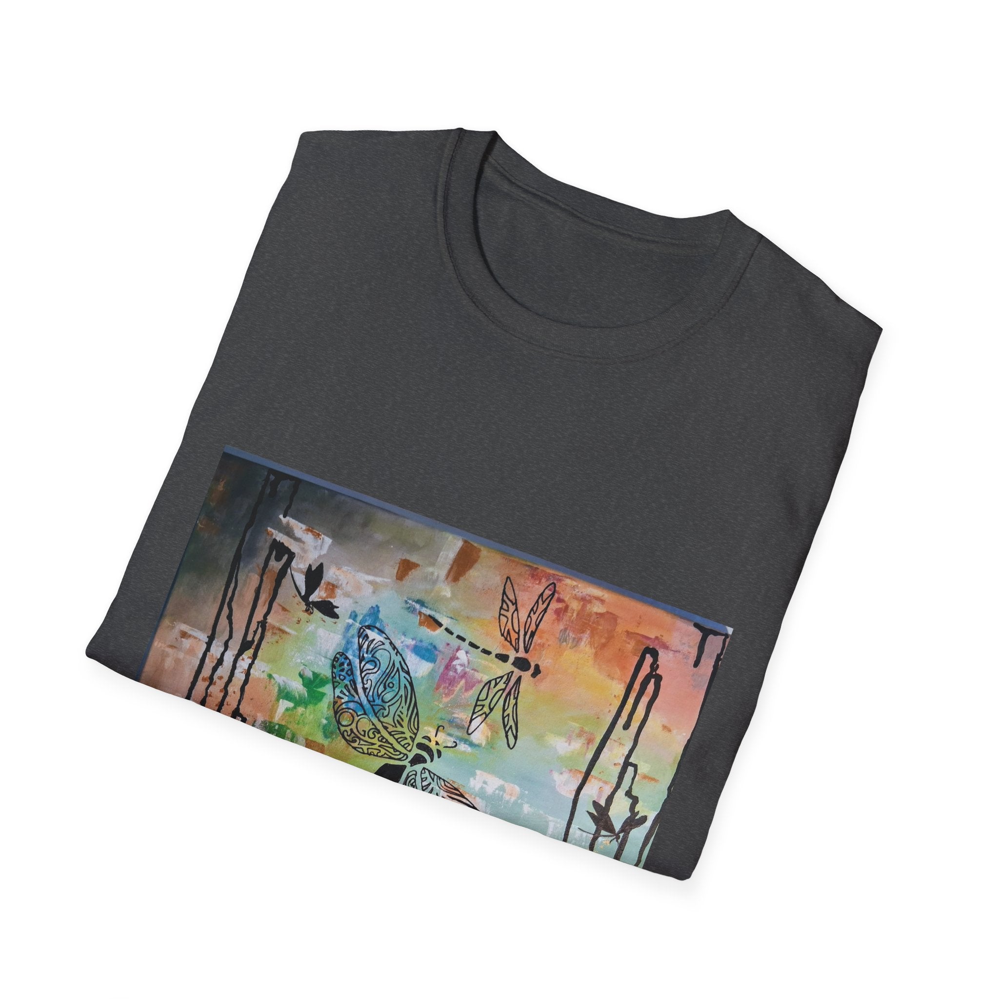 GUARDIANS OF THE LAND - Dragonfly Abstract Art T-Shirt — Colorful Surreal Nature Graphic Tee