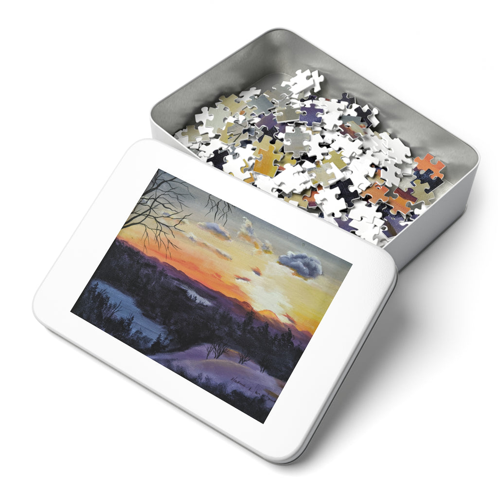 EVENING IN THE SHANDOAH VALLEY - Sunset Winter Landscape Puzzle — 500-Piece Jigsaw with Tin Gift Box